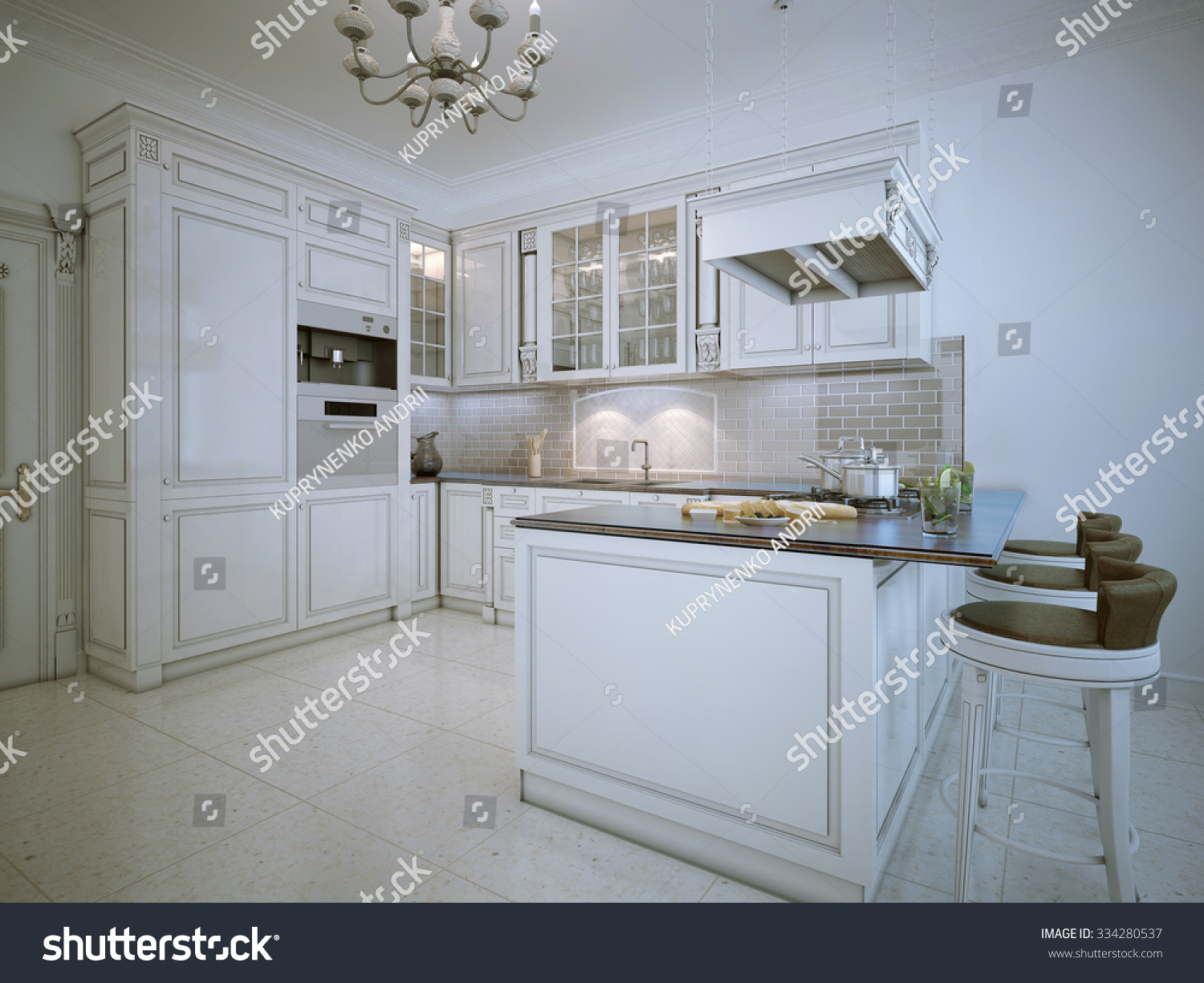 Kitchen Art Deco Style Luxury Interior Stock Illustration 334280537