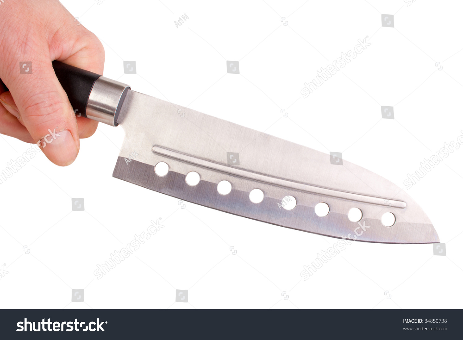 Kitchen Knife With Holes In Blade, Isolated On White Stock Photo ...