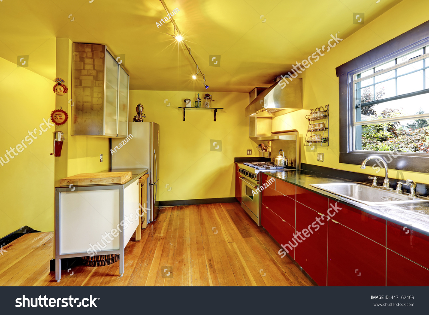Kitchen Room Interior Yellow Walls Red Stock Photo Edit Now 447162409
