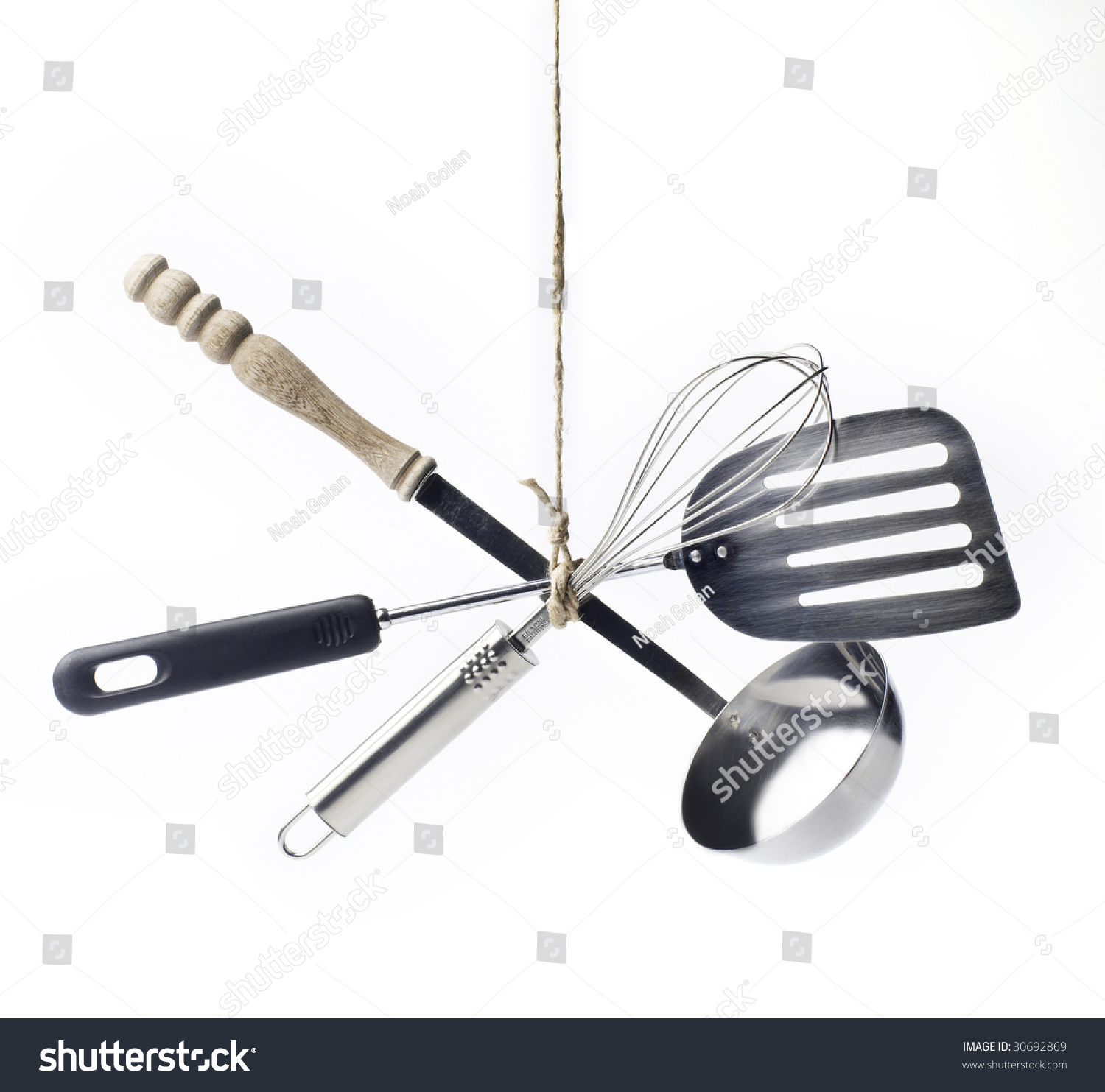 Kitchen Utensils Hanging Isolated On White Stock Photo 30692869   Stock Photo Kitchen Utensils Hanging Isolated On White Background 30692869 