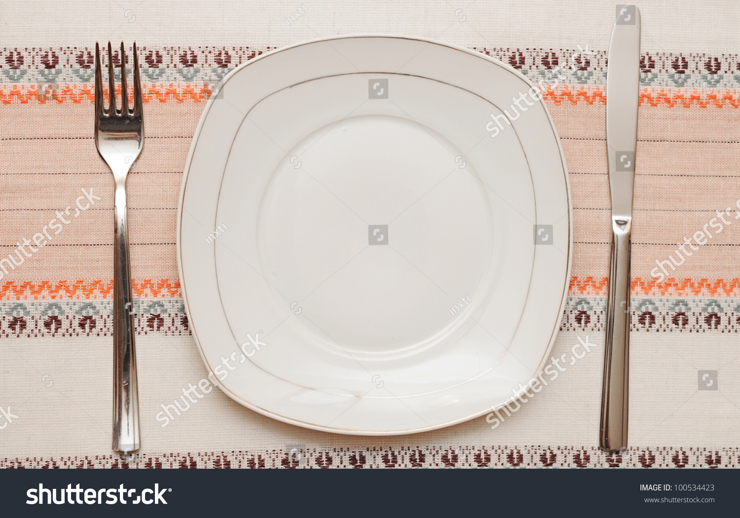  Light Gray Classic  Template Design Featuring Knife White Plate and Fork on Tablecloth
