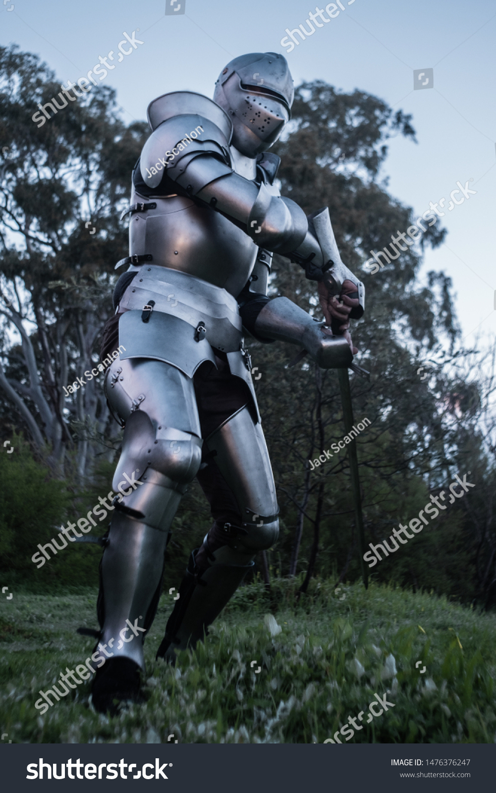 Knight Armour Sword Attacking Stance Stock Photo Edit Now 1476376247