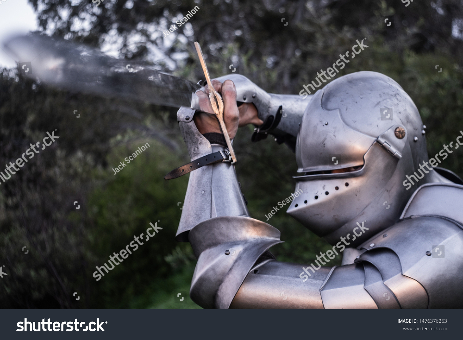 Knight Armour Sword Attacking Stance Stock Photo Edit Now 1476376253