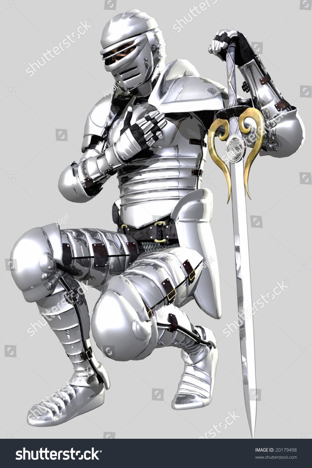 Knight Shining Armour On Grey Background Stock Illustration