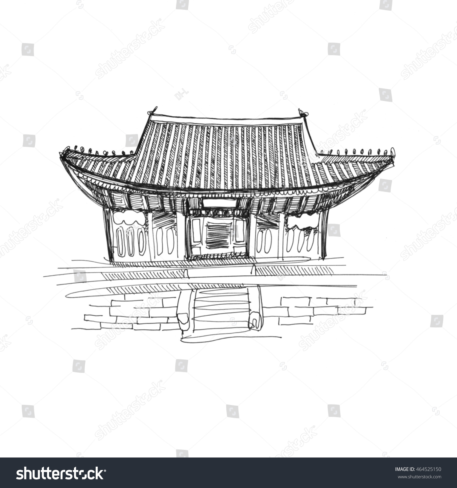 Korean Palace Hand Drawn Sketch Illustration Stock Illustration 