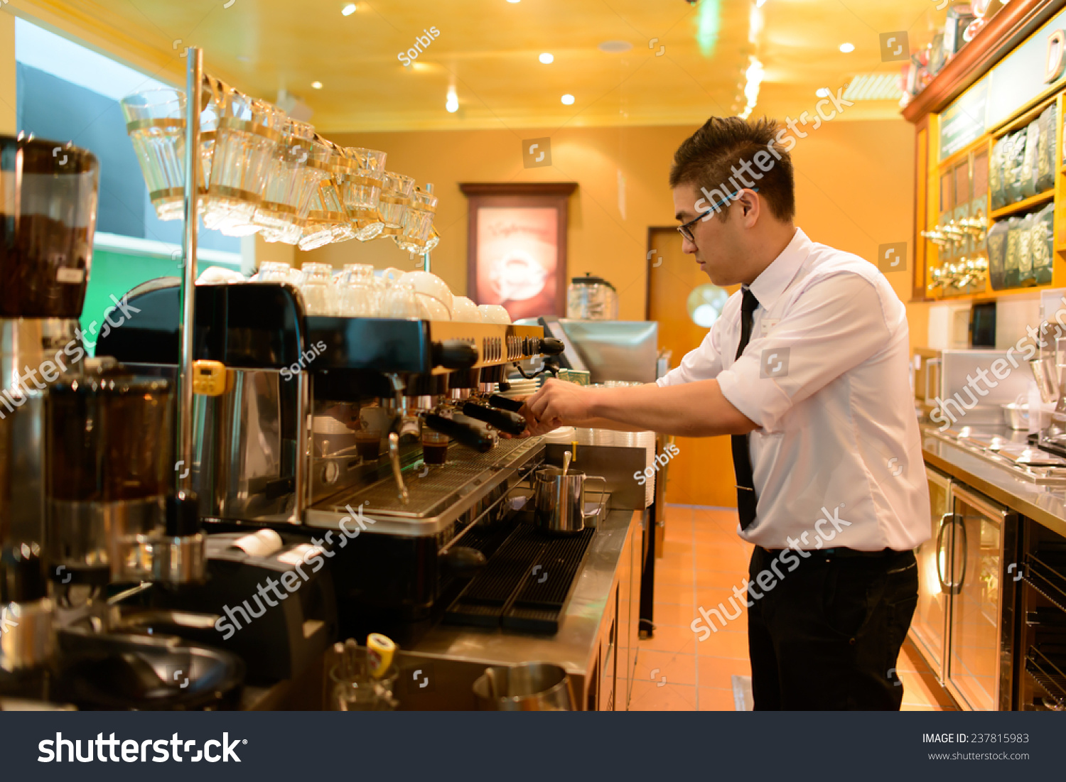 KualaLumpur  May 06 Barman Prepare Coffee In Airport Cafe On May 06