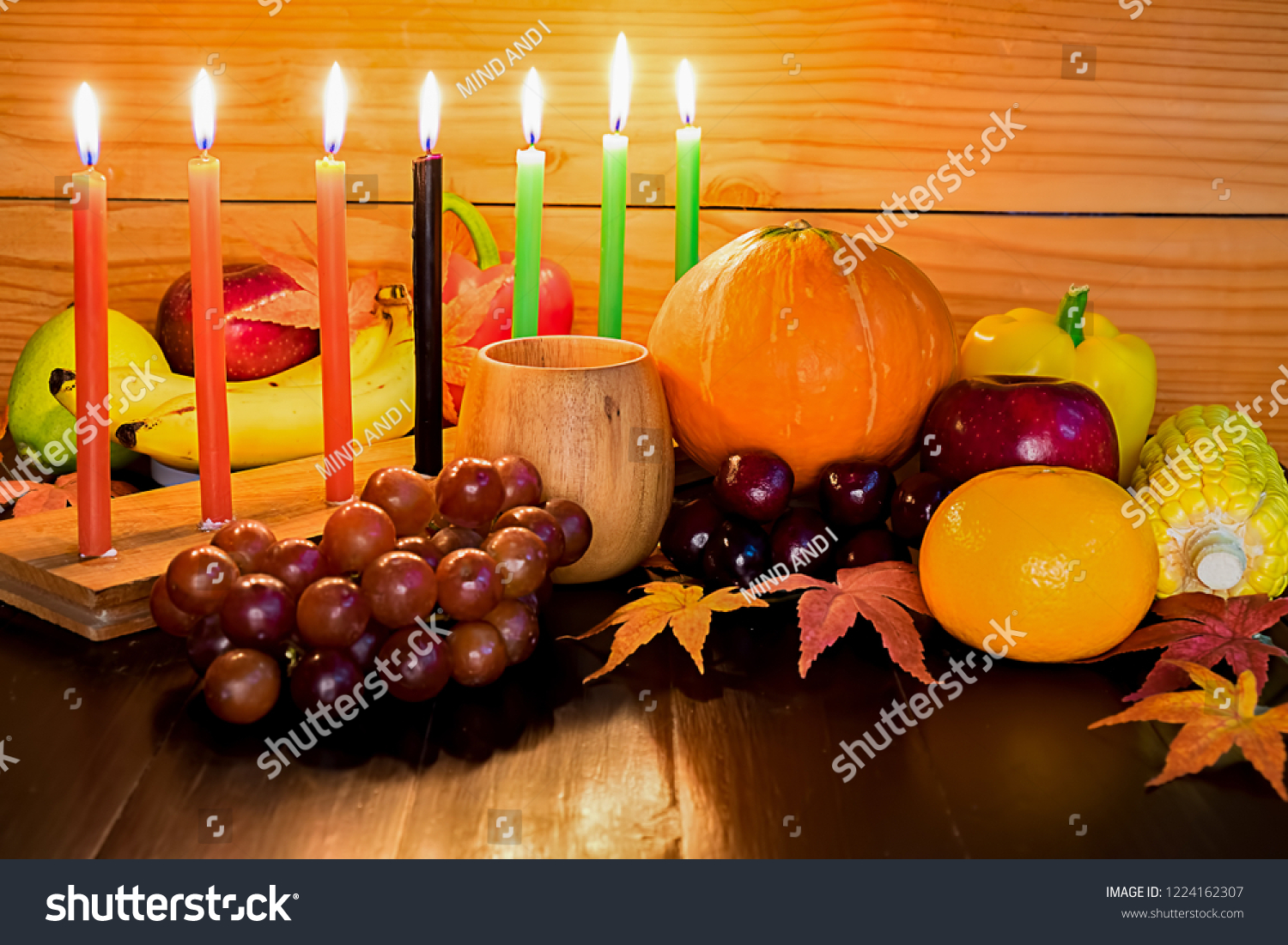 Kwanzaa Holiday Concept Decorate Seven Candles Stock Photo Edit