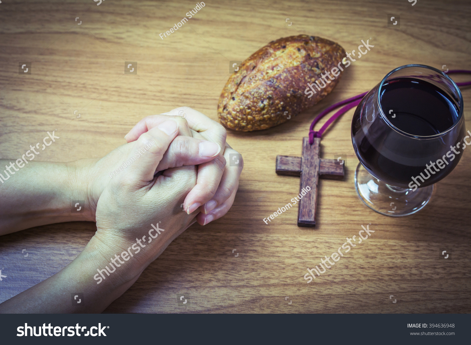 Lady Hands Praying On Wooden Table Stock Photo 394636948 | Shutterstock