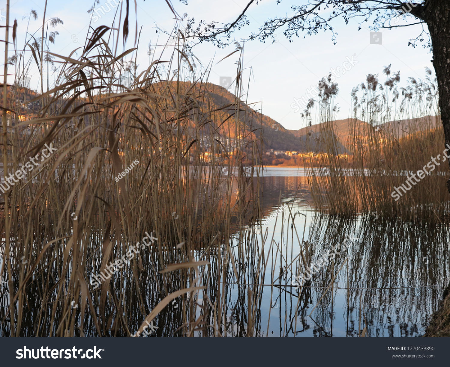 Lago Ghiacciato Con Silhouette Nature Stock Image 1270433890