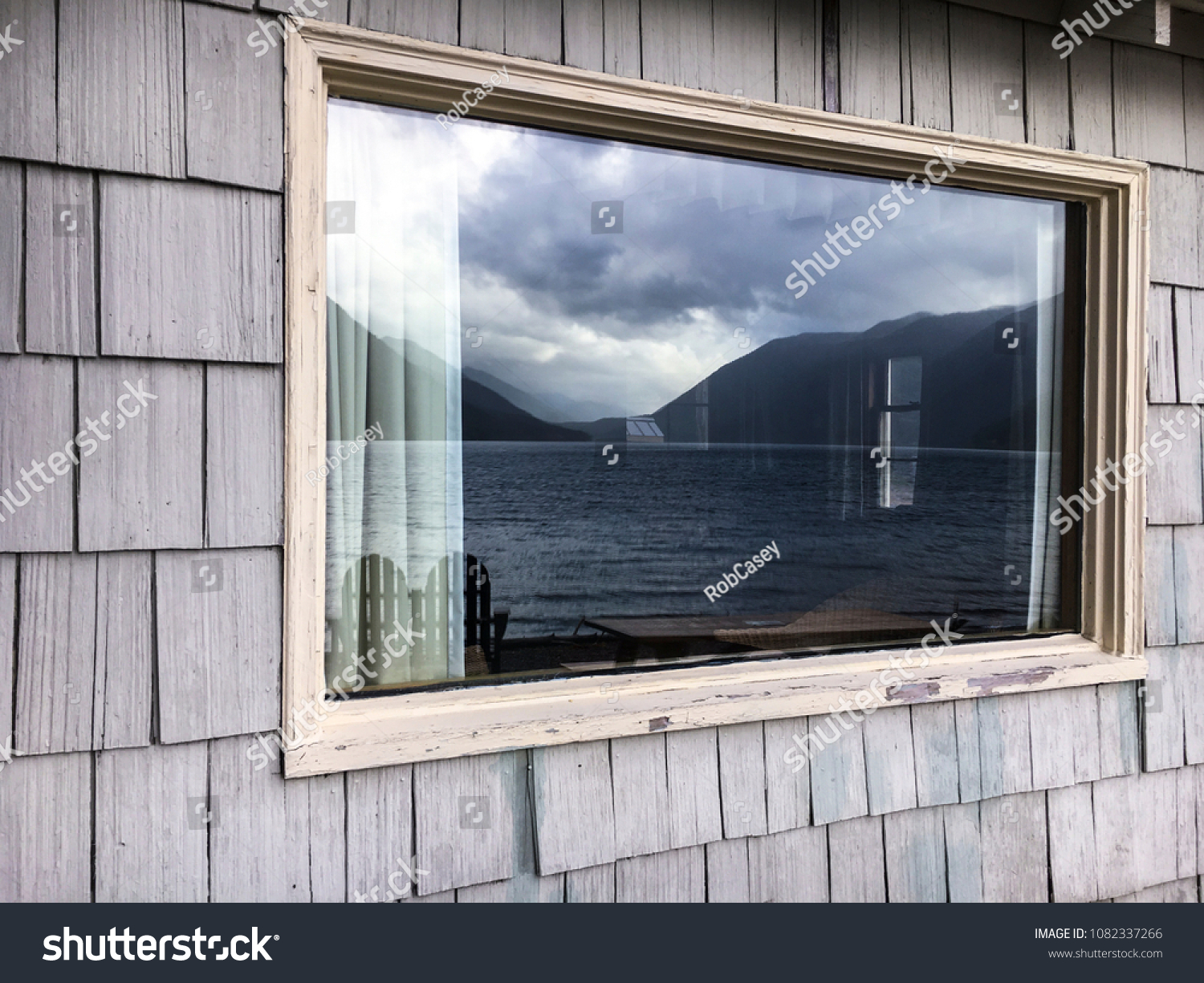 Lake Crescent Reflected Roosevelt Cabin Window Stock Photo Edit