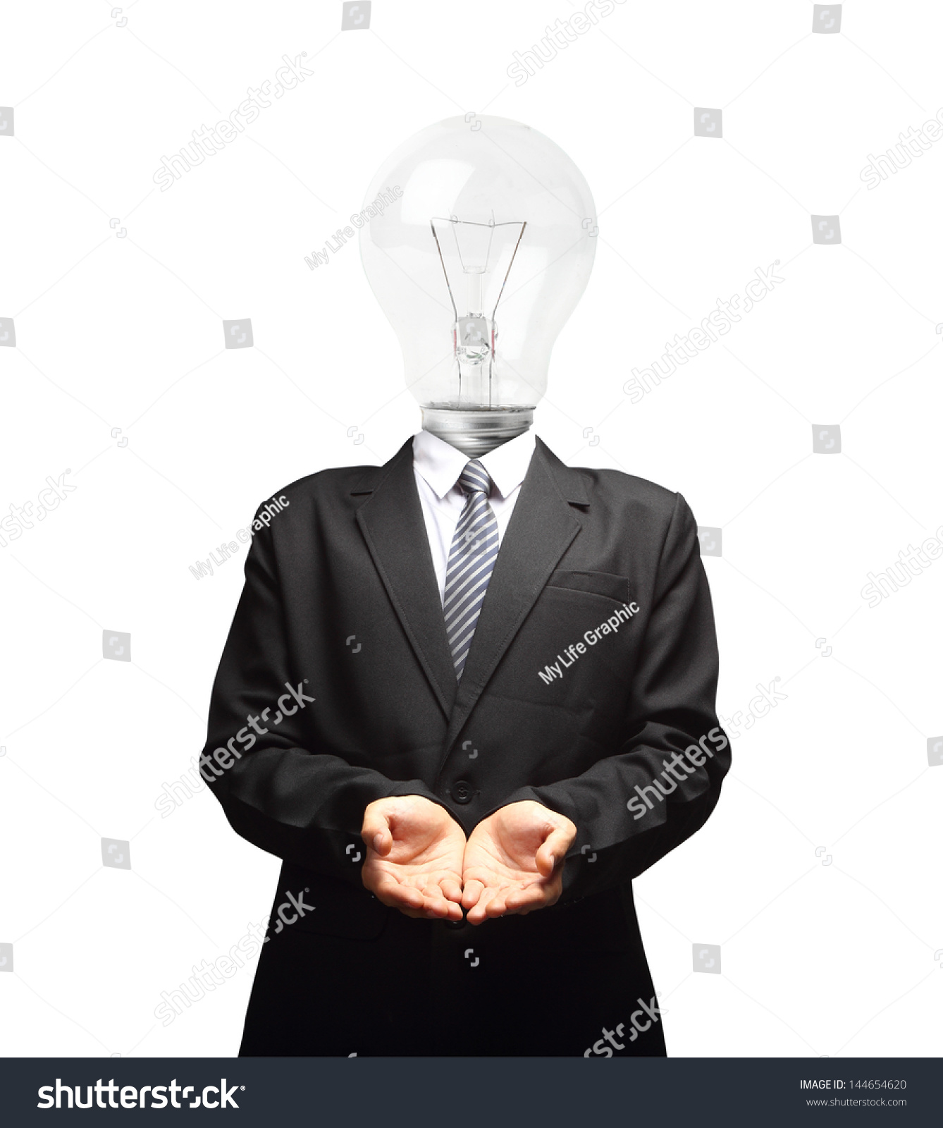 Lamp Head Businessman Hand Outstretched Forward Stock Photo Edit Now