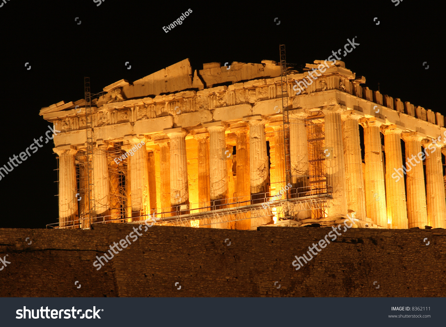 Landmarks Of Athens Greece Europe A Night View Of Parthenon Temple ...