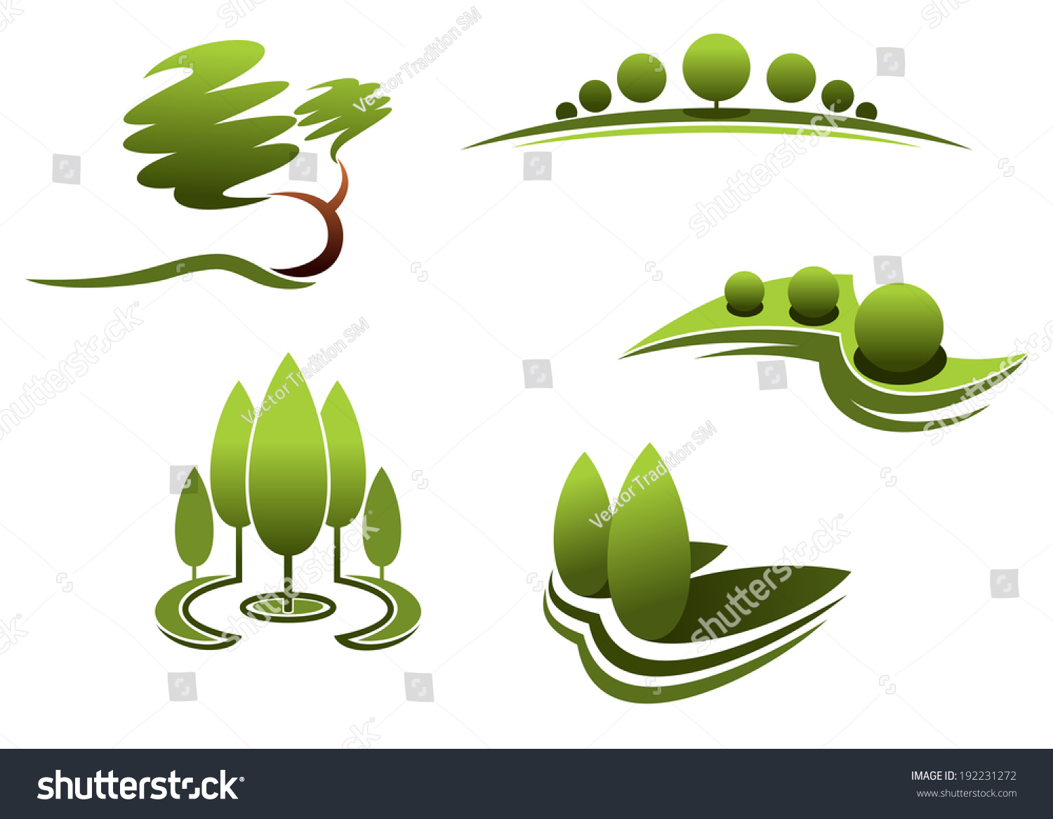 Landscape Design Logo Elementstrees Shrubs Plants ภาพประกอบสต็อก