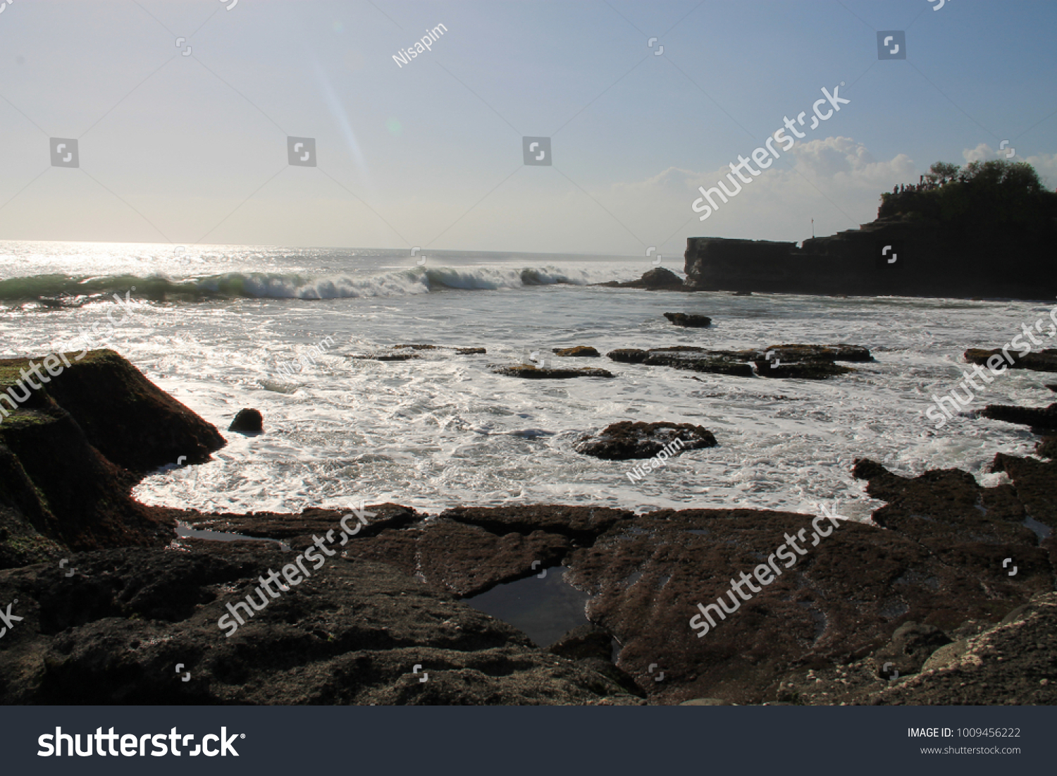 Landscape White Waves Hitting Black Stone Stock Photo Edit Now 1009456222