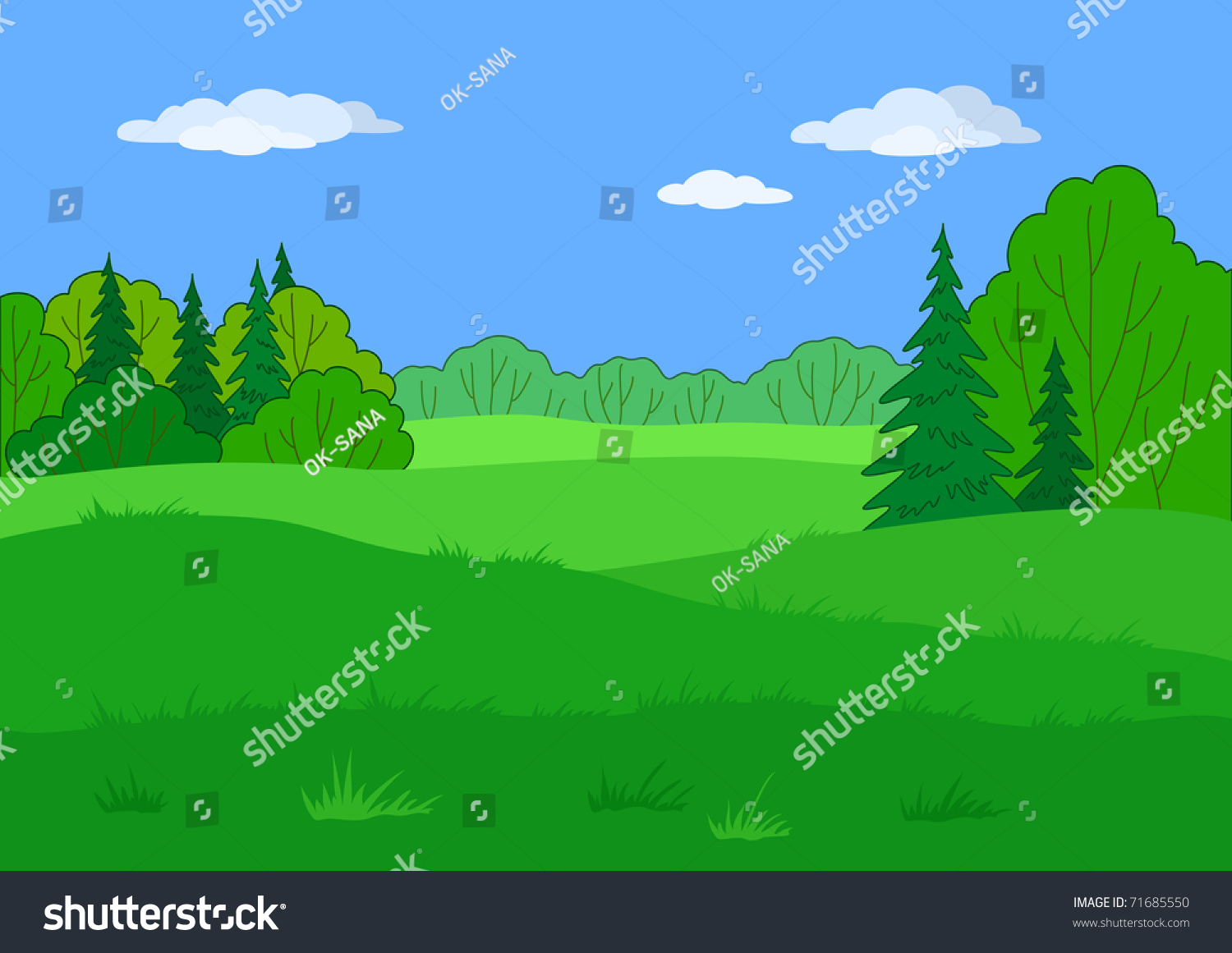 Landscape Summer Green Forest Glade Blue Stock Illustration 71685550 ...