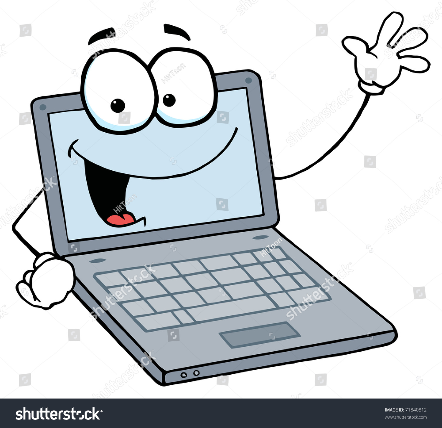 Laptop Cartoon Character Waving Greeting Stock Illustration 71840812