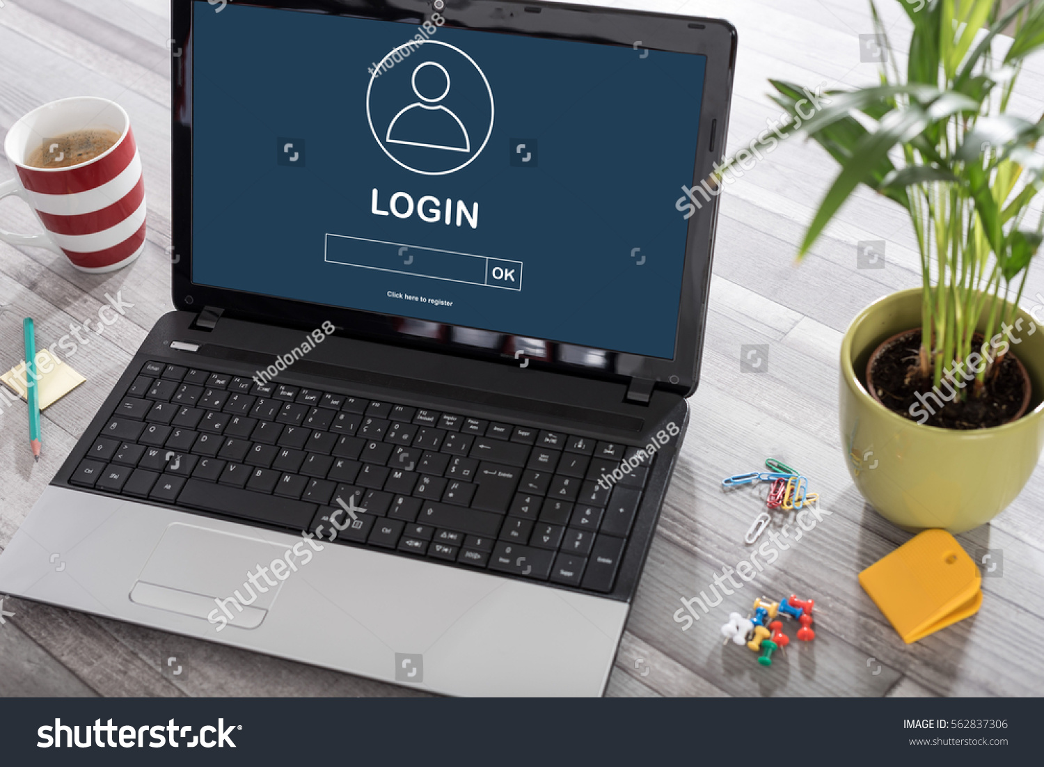 Laptop On Desk Login Concept On Stock Photo Edit Now 562837306