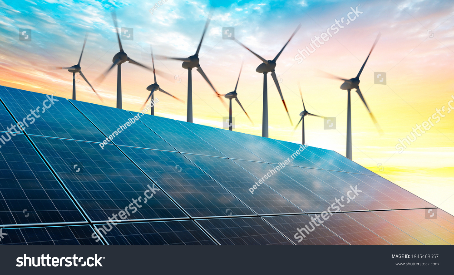 Large Array Solar Panels Wind Turbines Stock Illustration 1845463657 ...