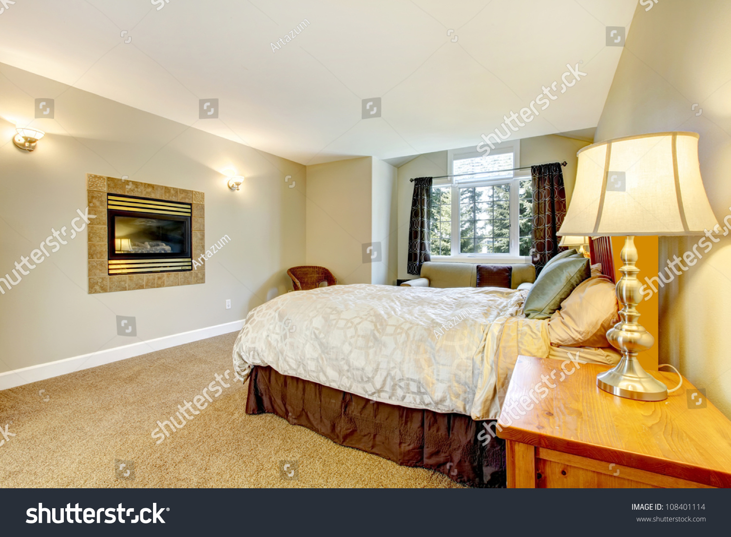 Large Bedroom Fireplace Nightstand Lamp Brown Transportation Stock Image 108401114