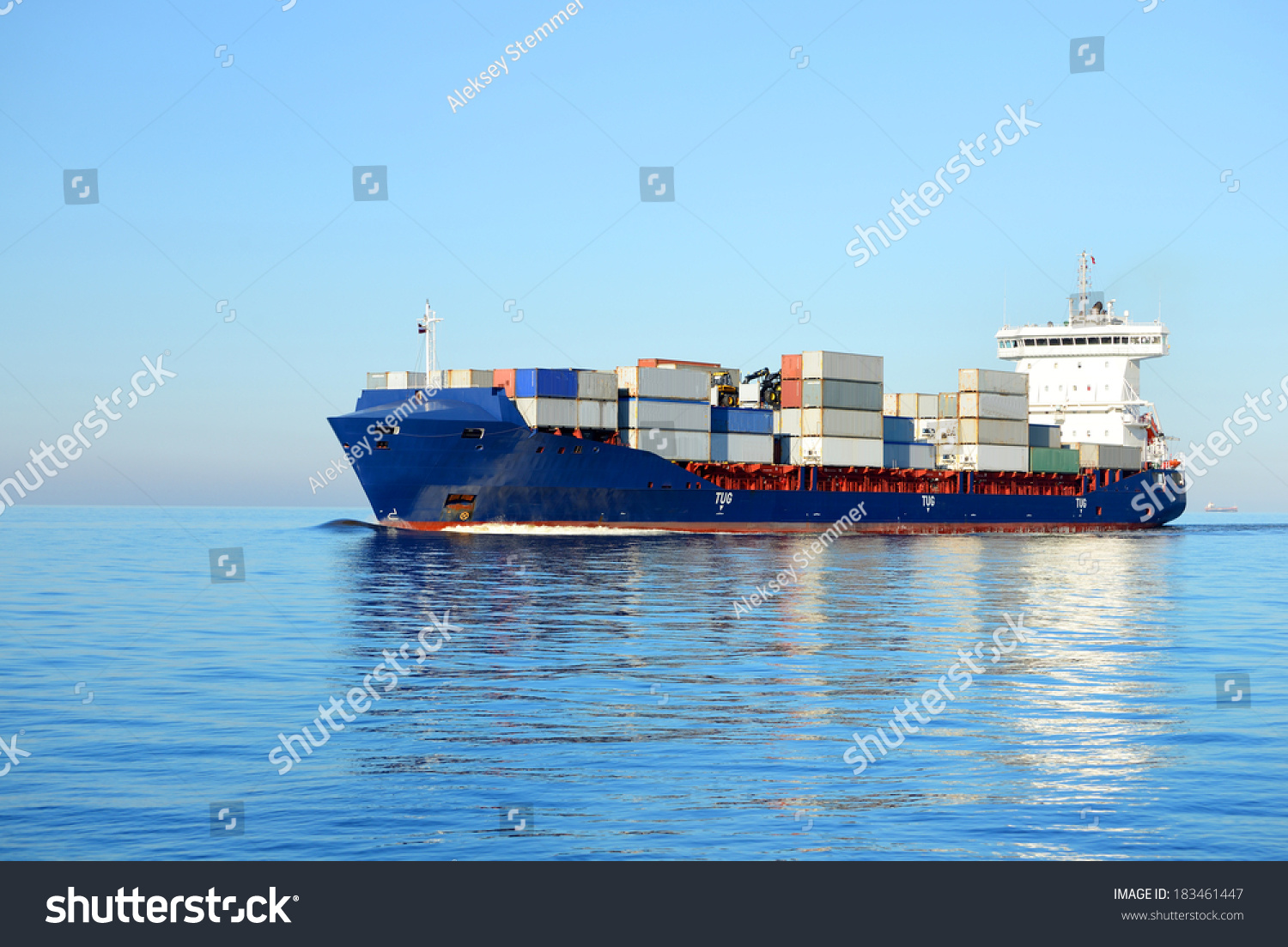 Large Cargo Container Ship Sailing In A Bright Sunny Day. Riga, Stock ...