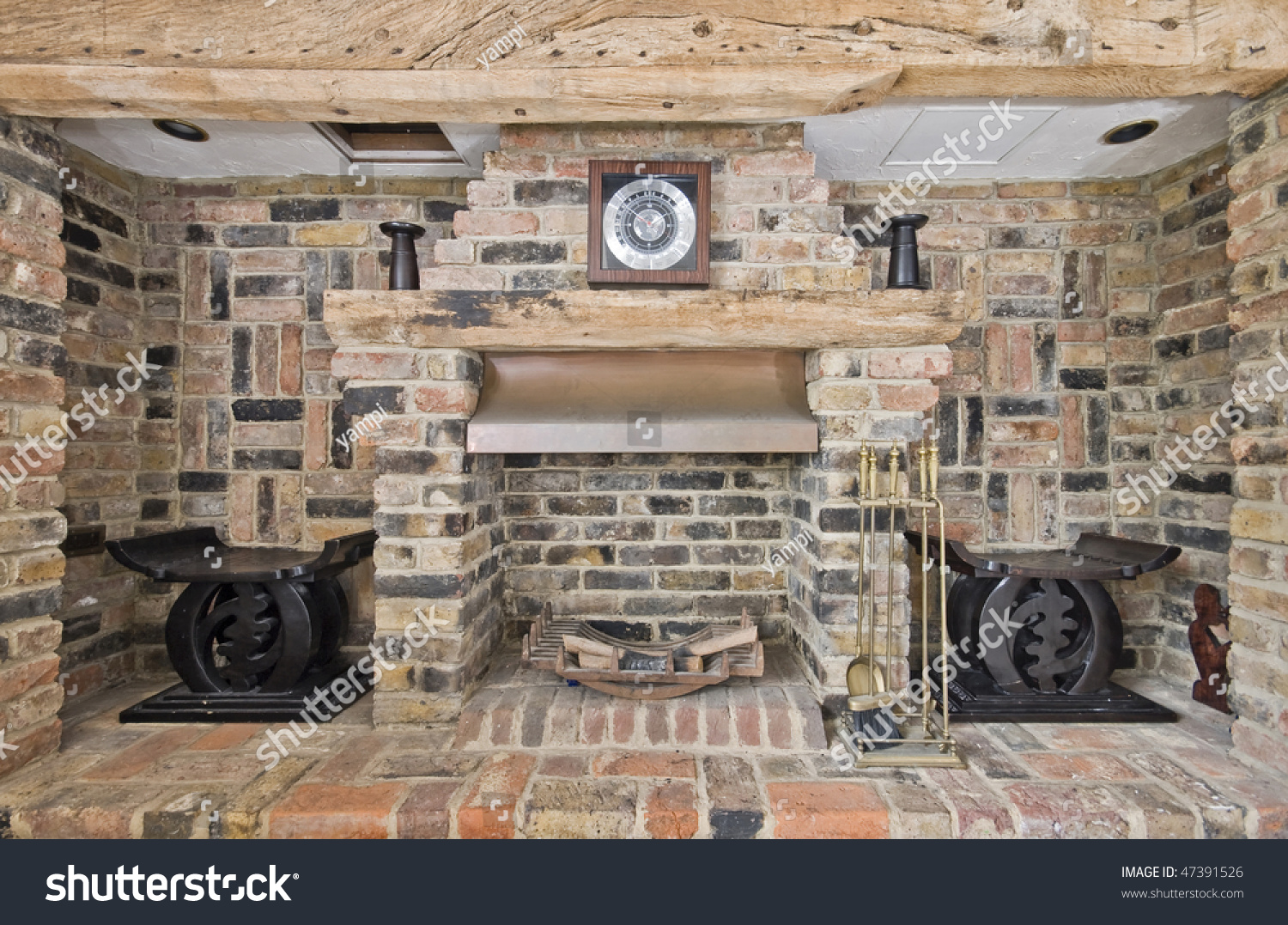 Large Cottage Style Fireplace Exposed Bricks Objects Interiors