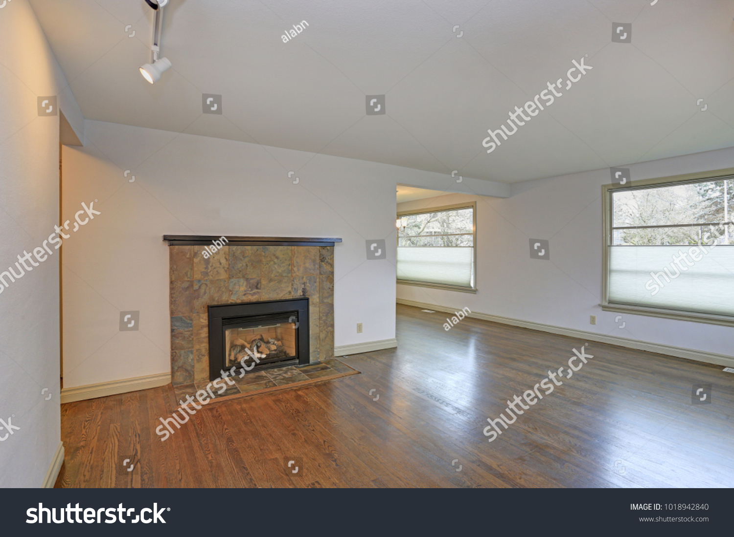 Large Empty Living Area Hardwood Floor Buildings Landmarks Stock