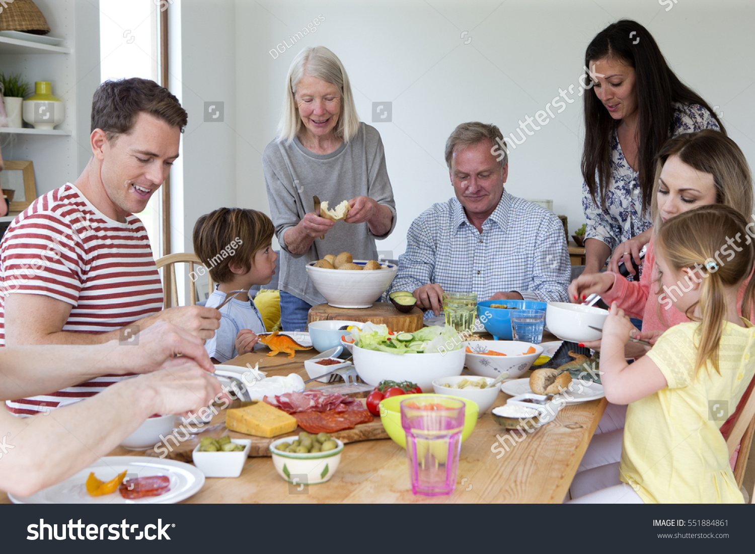 Large Family Sat Round Table Dining Stock Photo Edit Now 551884861