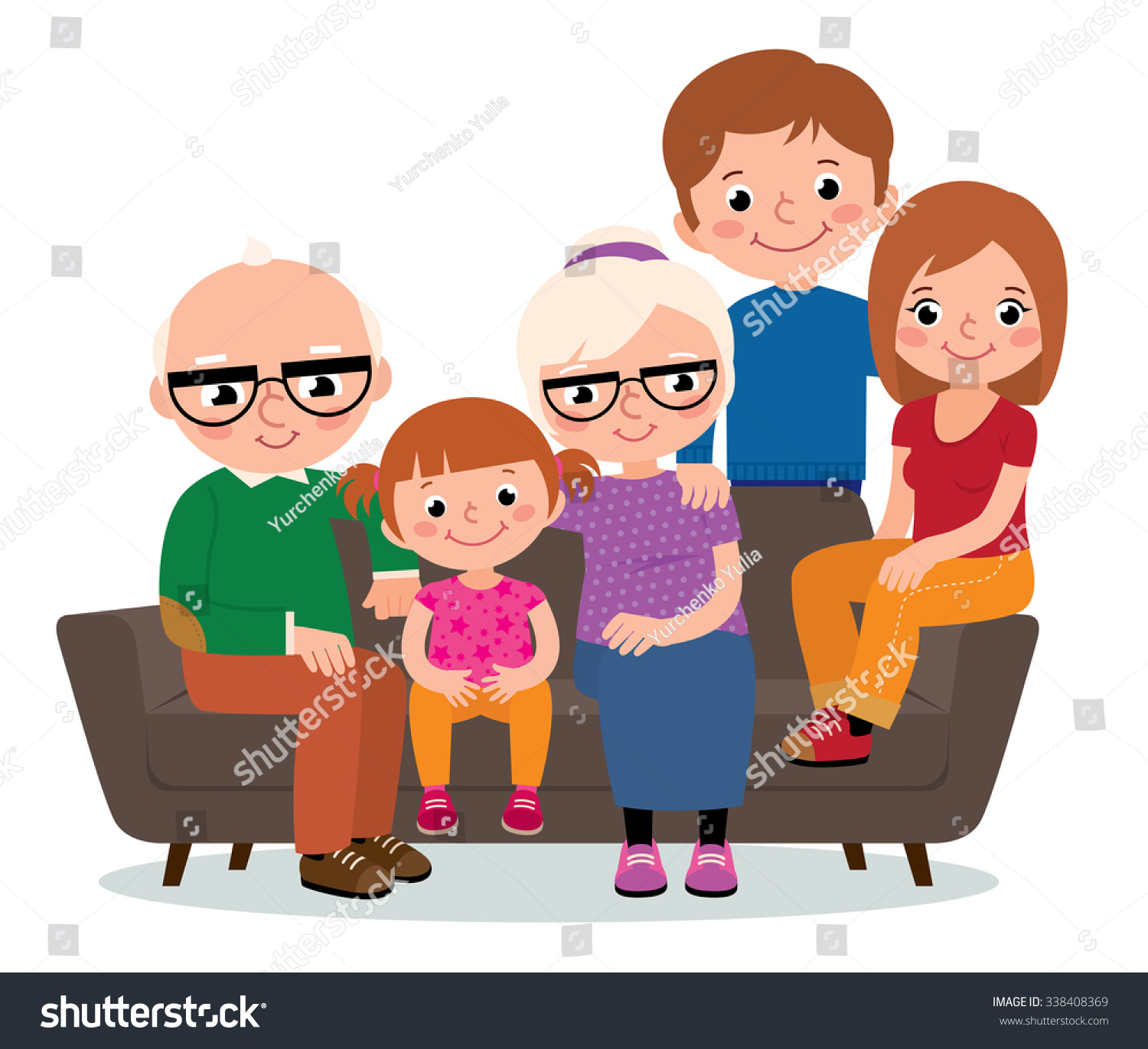 Large Family Grandparents Parents Child Sitting Stock Illustration ...