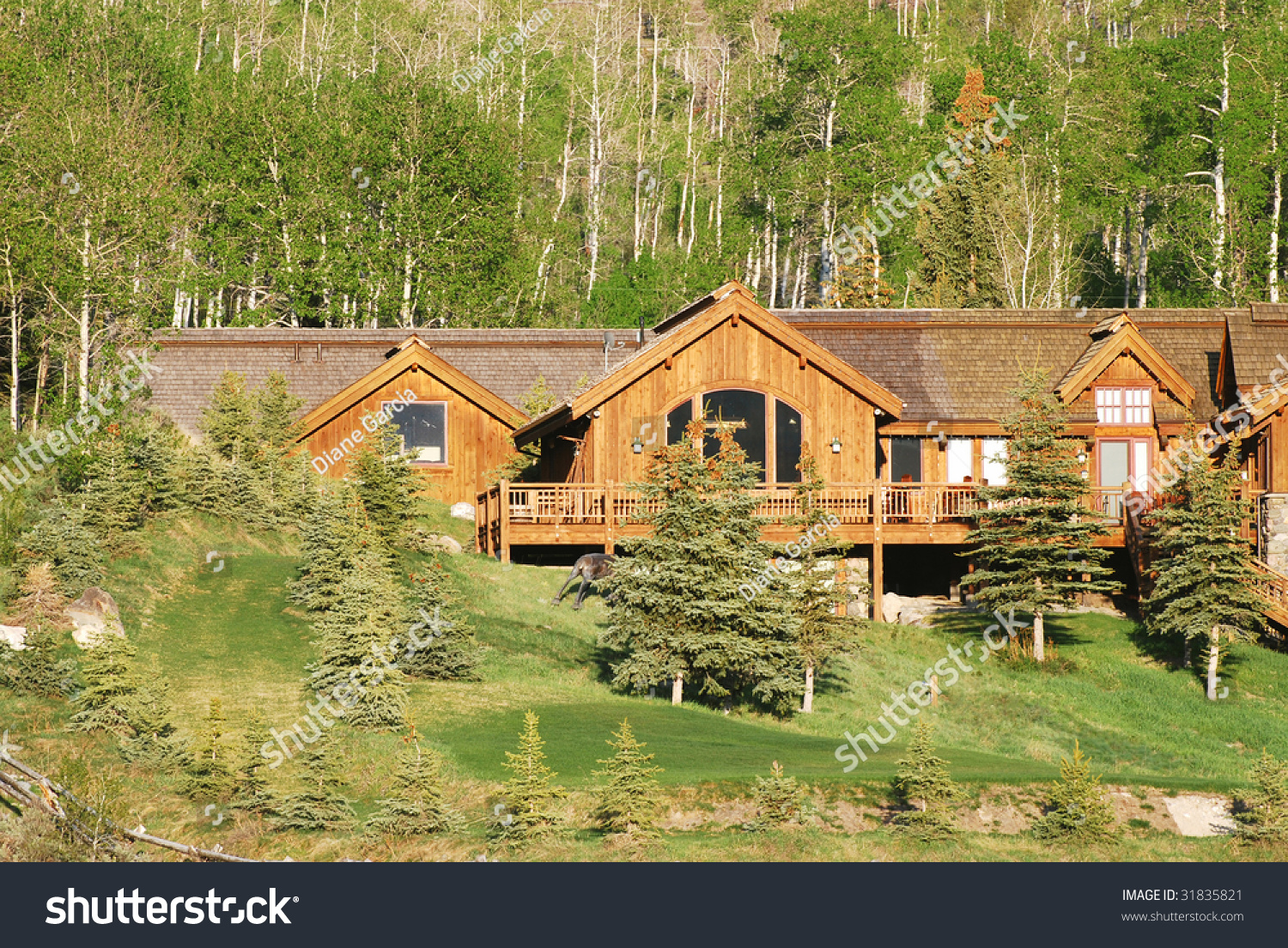 Large Log Cabin Aspen Trees Mountains Stock Photo Edit Now 31835821