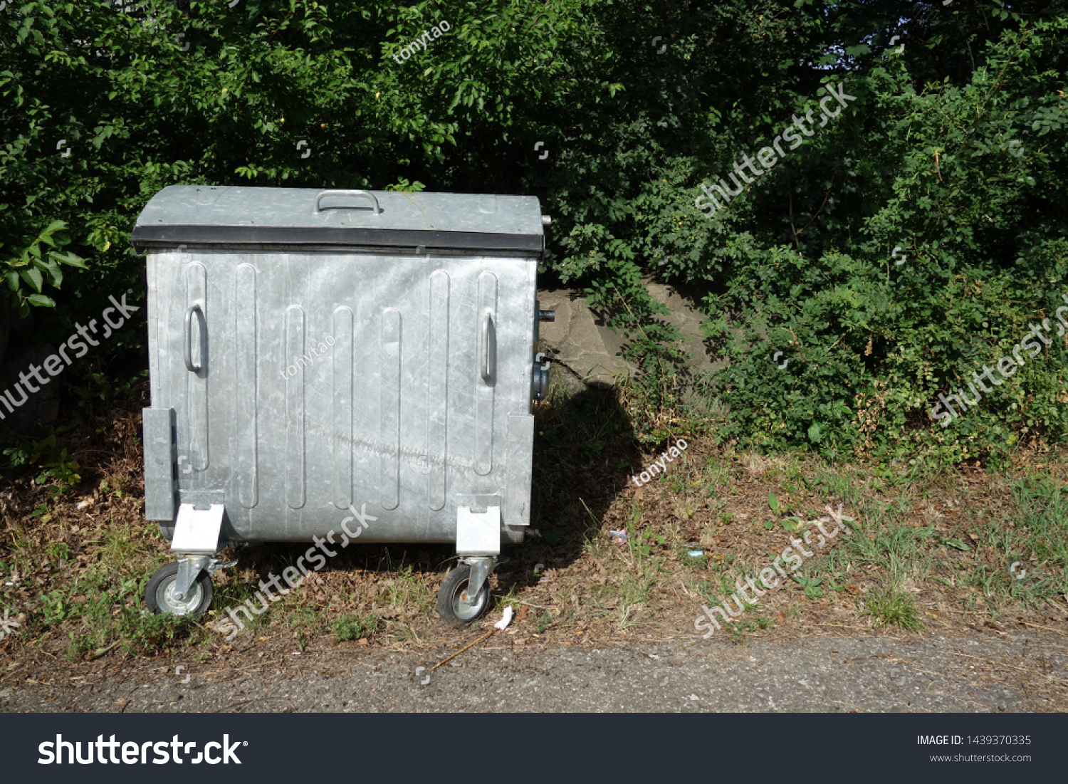 Large Metal Dustbin Nature Stock Photo 