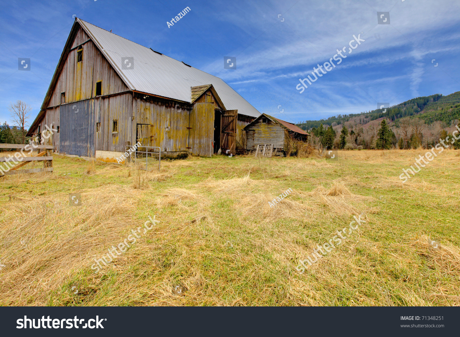 Large Old Rustic Grey Barn Field Stock Photo 71348251 - Shutterstock