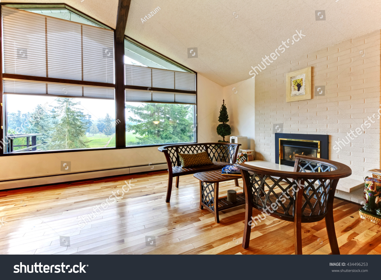 Large Open Living Room Vaulted Ceiling Interiors Stock Image