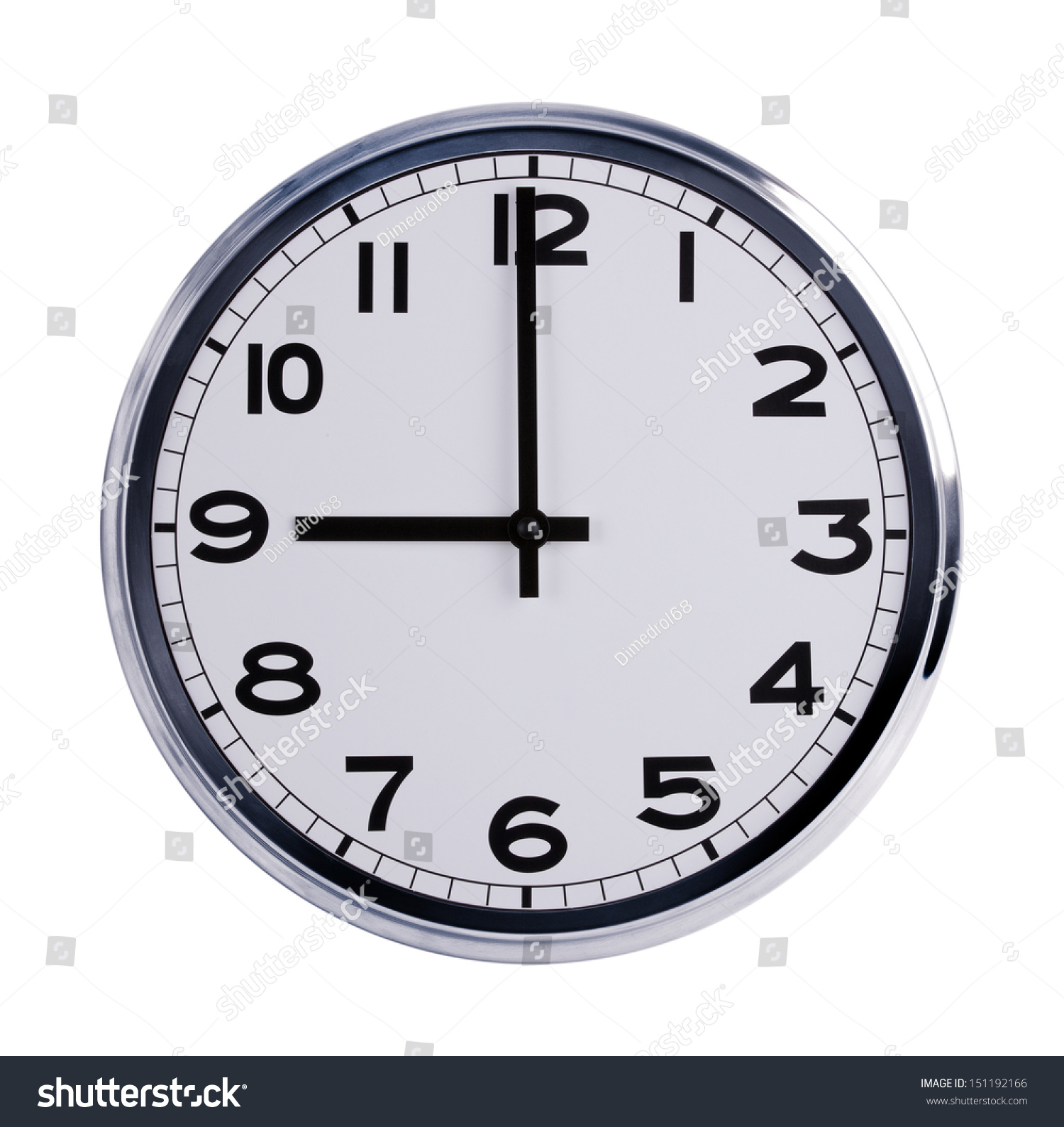 Large Round Office Clock Shows Nine O'Clock Stock Photo 151192166 ...