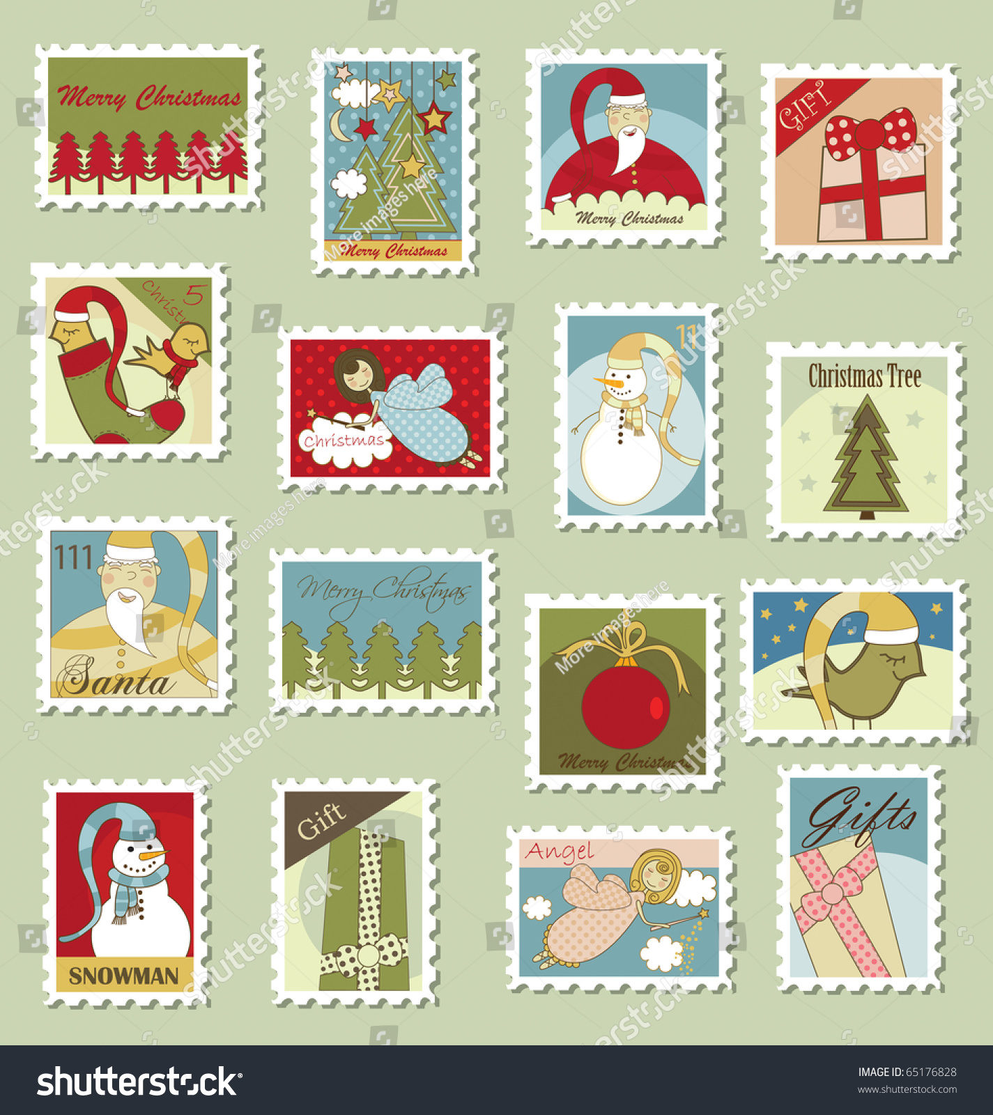 Large Set Of Christmas Postage Stamps Stock Photo Shutterstock