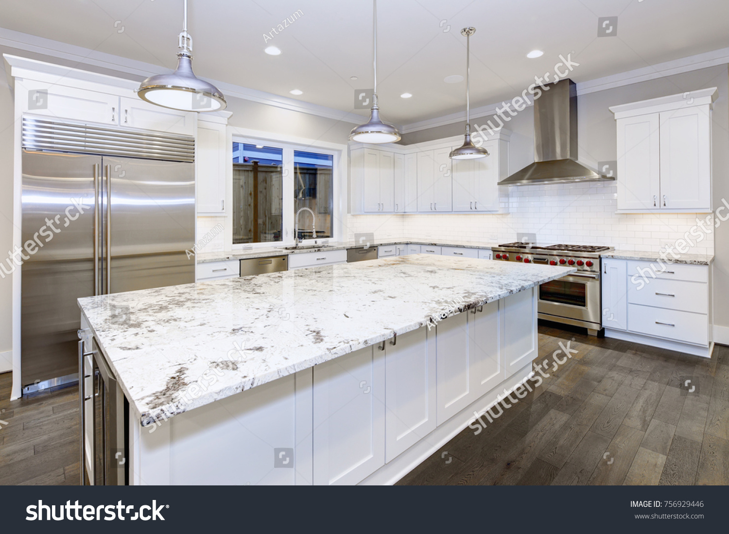 Large Spacious Kitchen Design White Kitchen Stock Photo Edit Now 756929446