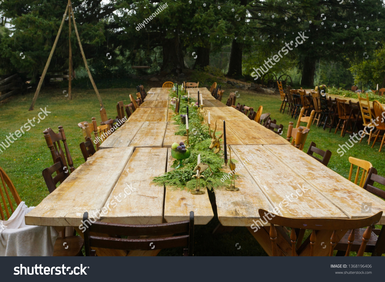Large Wooden Table Set Outdoor Wedding Stock Photo Edit Now 1368196406