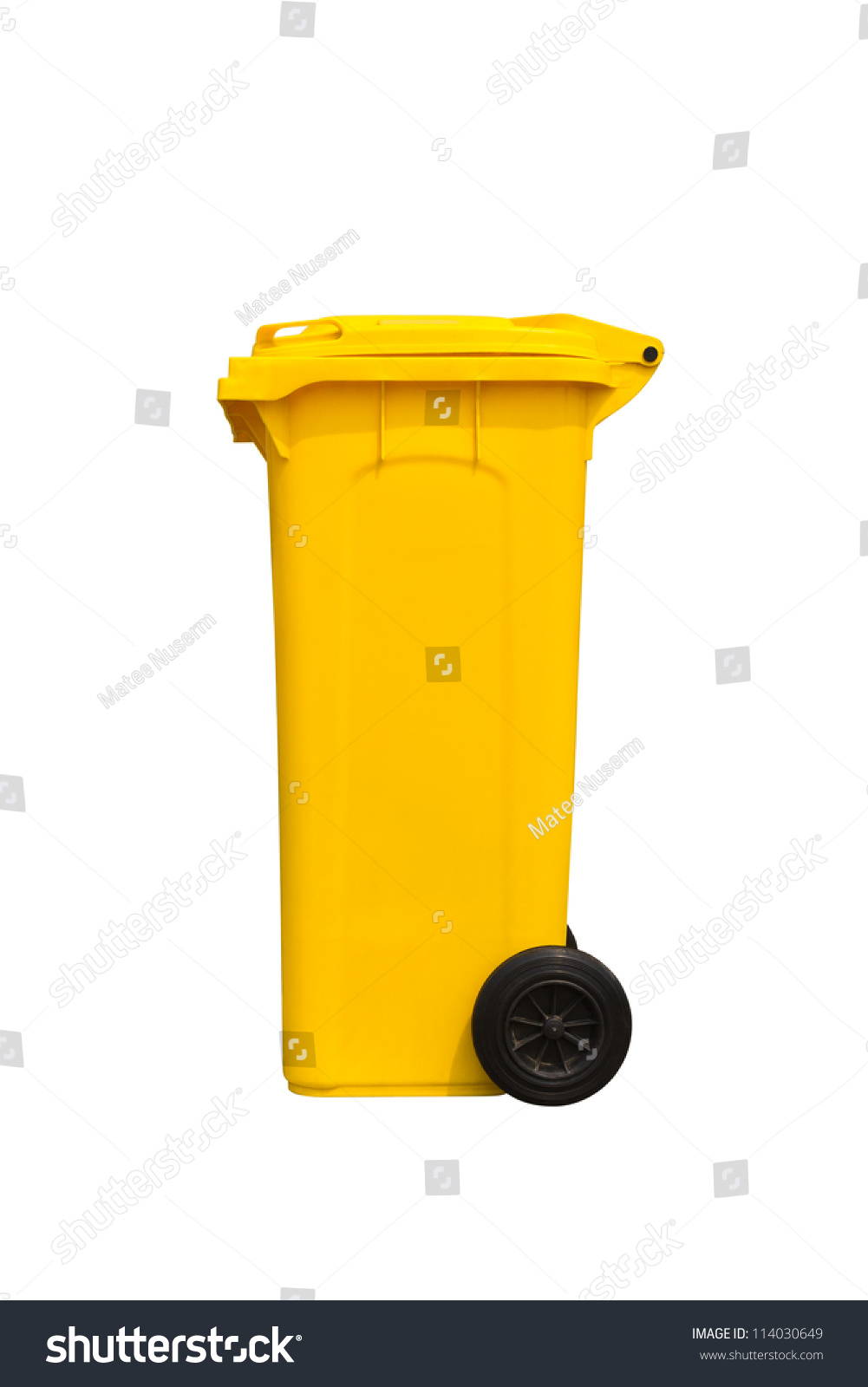 Large Yellow Trash Can (Garbage Bin) With Wheel, Side View, Isolated On ...