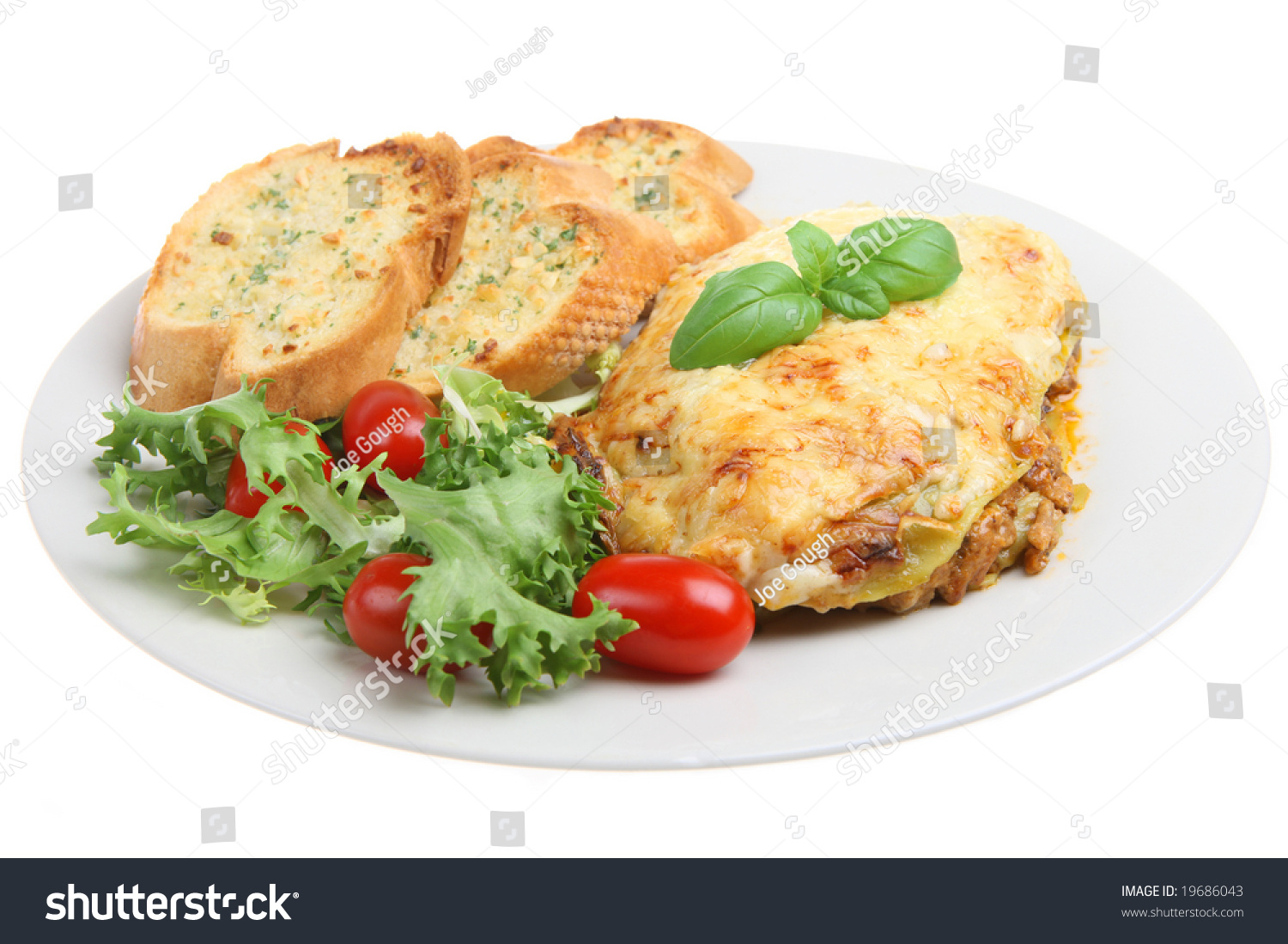 Lasagna With Garlic Bread And Salad Stock Photo 19686043 : Shutterstock