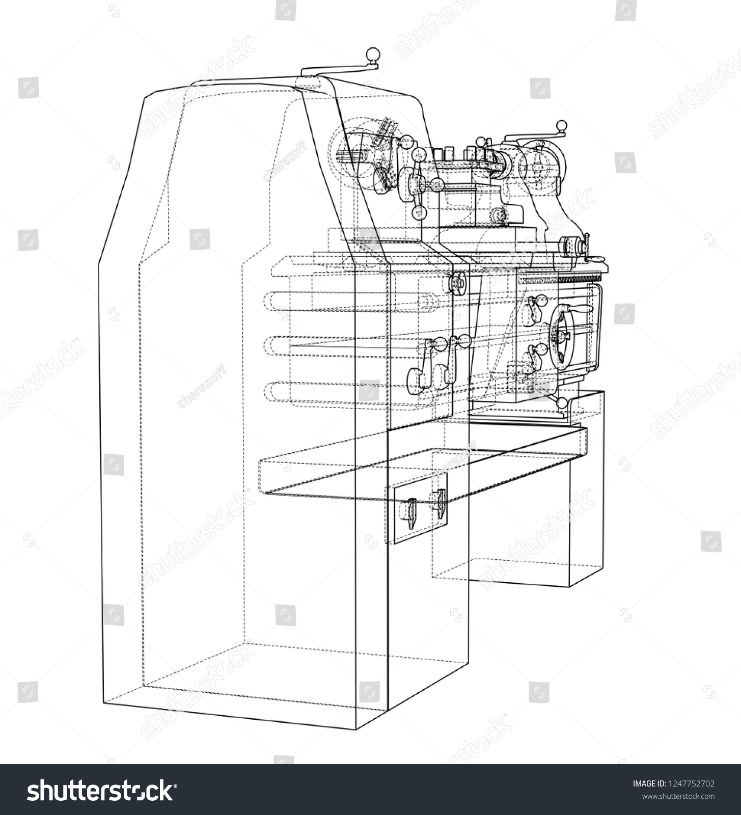 Lathe Concept 3d Illustration Blueprint Wireframe Stock Illustration ...