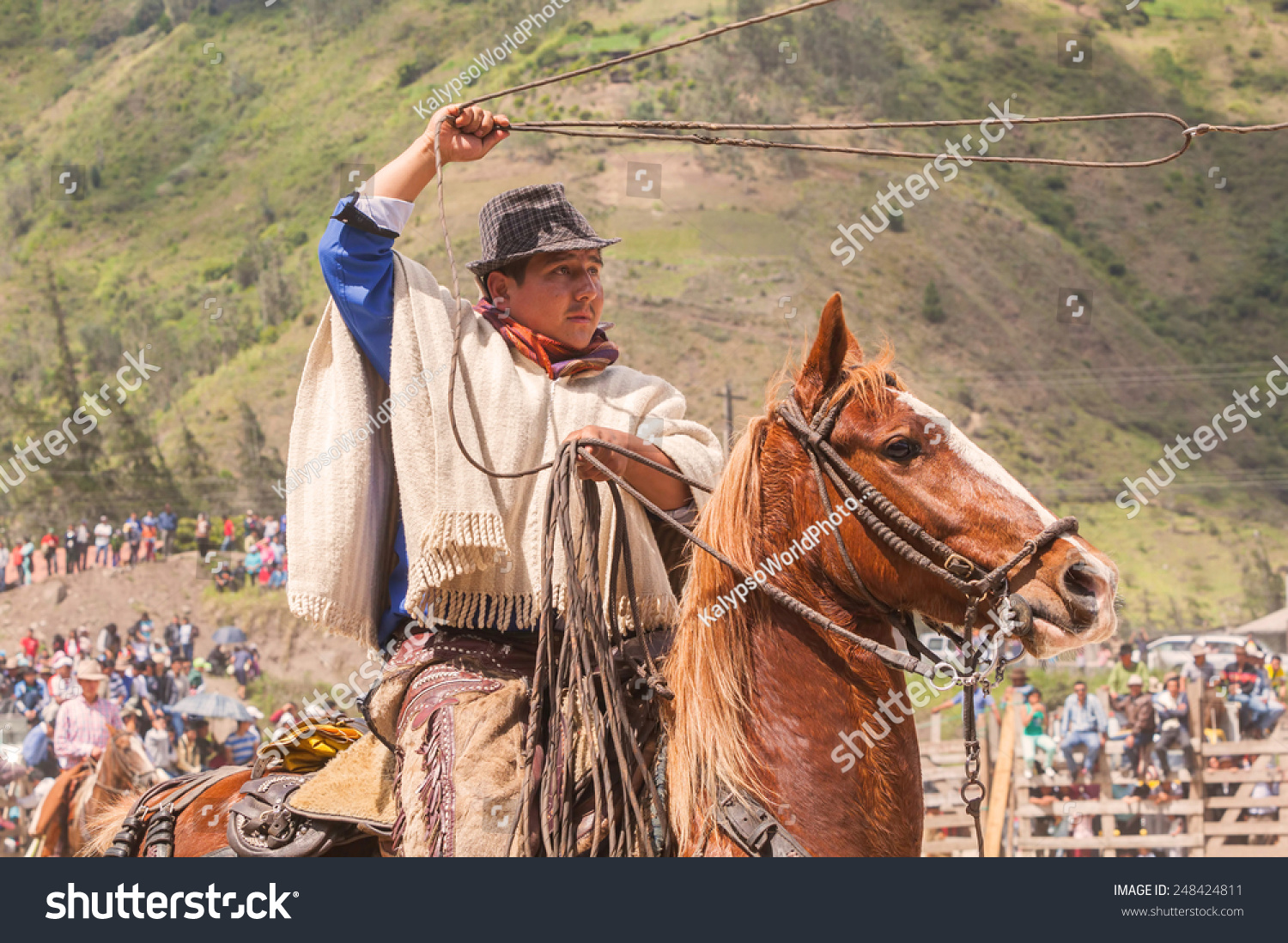Latin Indigenous Cowboy Riding Horse Throws Stock Photo Edit Now
