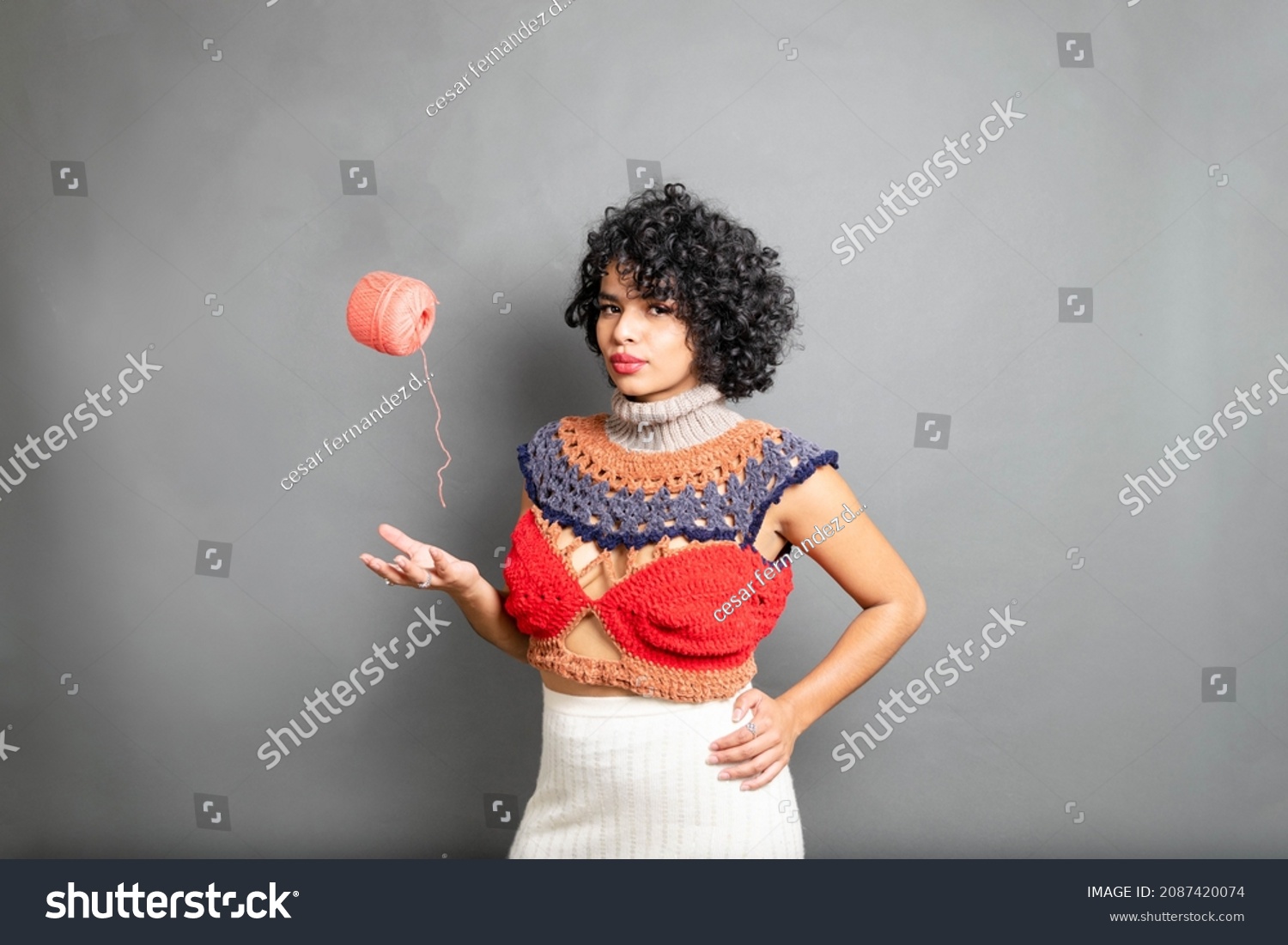 Latina Fashion Designer Yarn Clothes Throwing Stock Photo 2087420074 