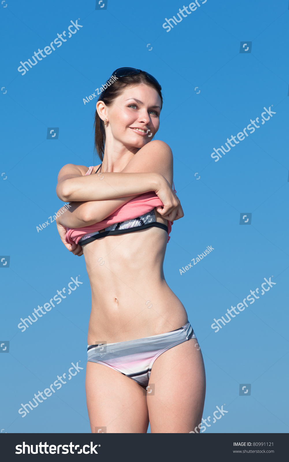 Laughing Girl Hides Her Naked Breast Stock Photo Edit Now