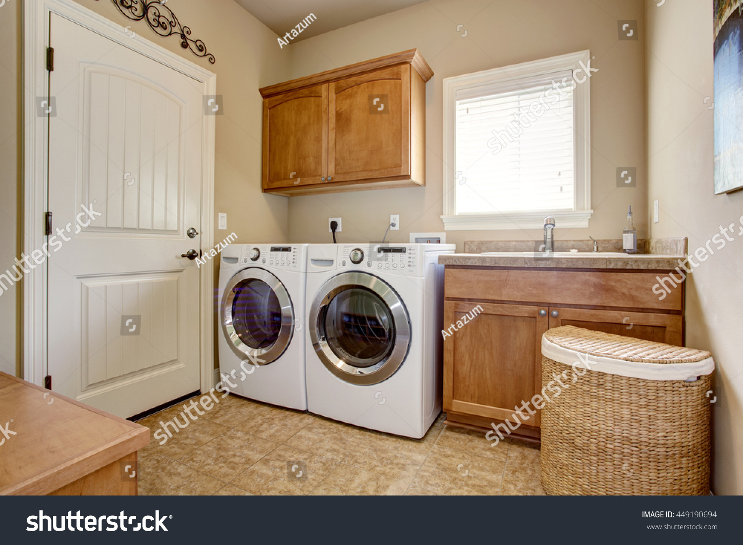 Laundry Room Washer Dryer Wooden Cabinets Stock Photo Edit Now