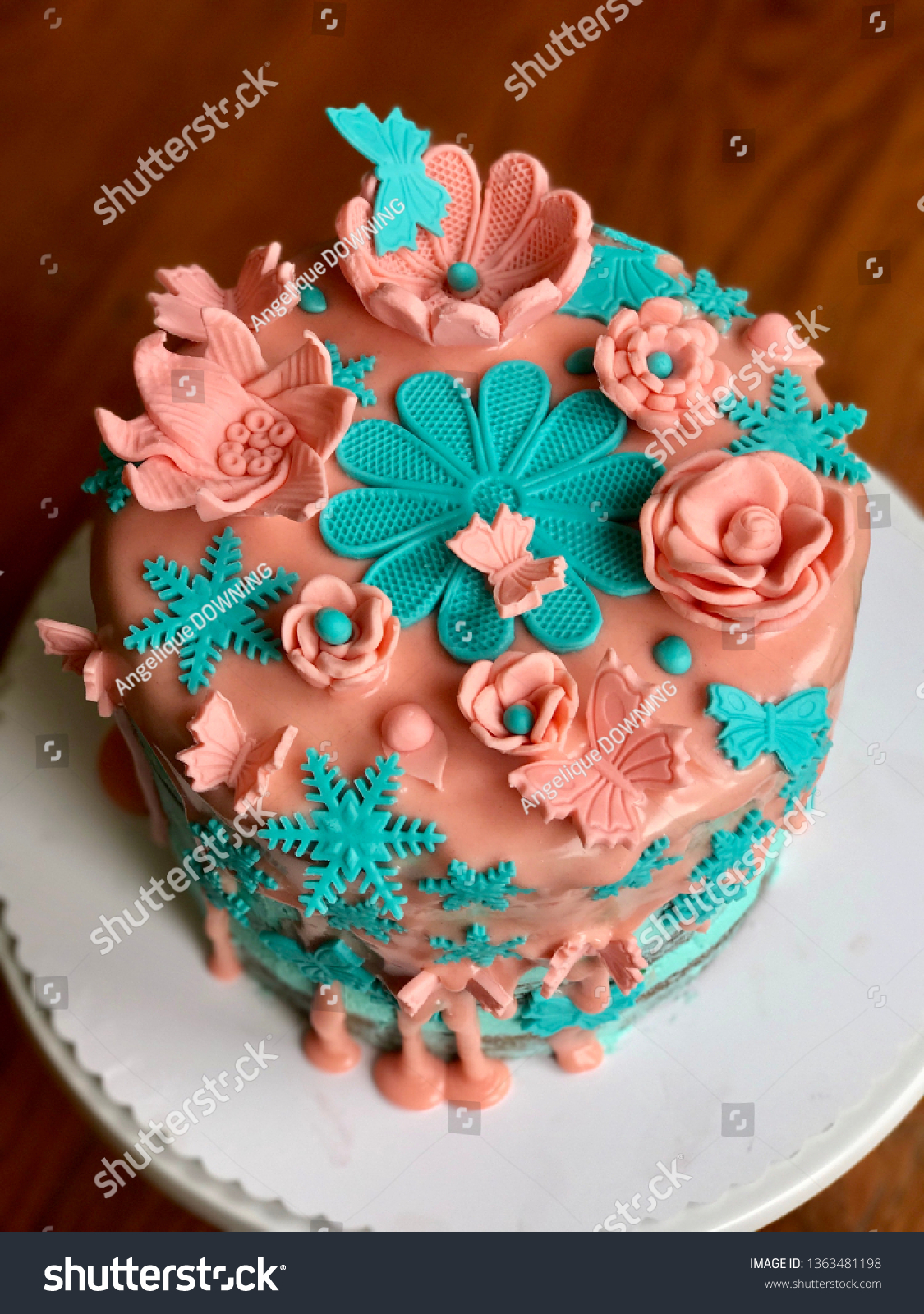 Download Layered Birthday Cake Butterflies Flowers Stock Photo Edit Now 1363481198