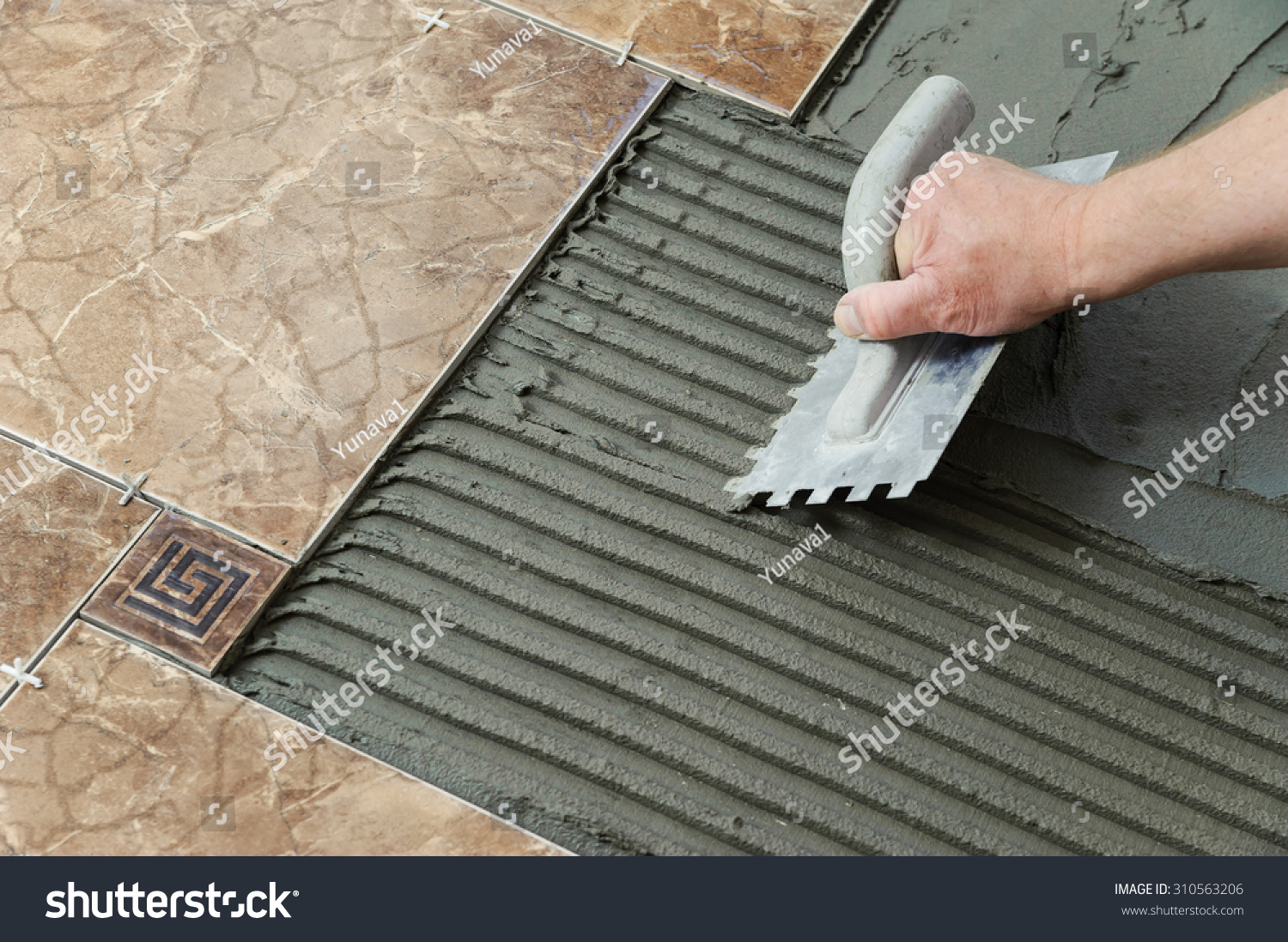 Laying Ceramic Tiles Troweling Adhesive Onto Stock Photo Edit Now