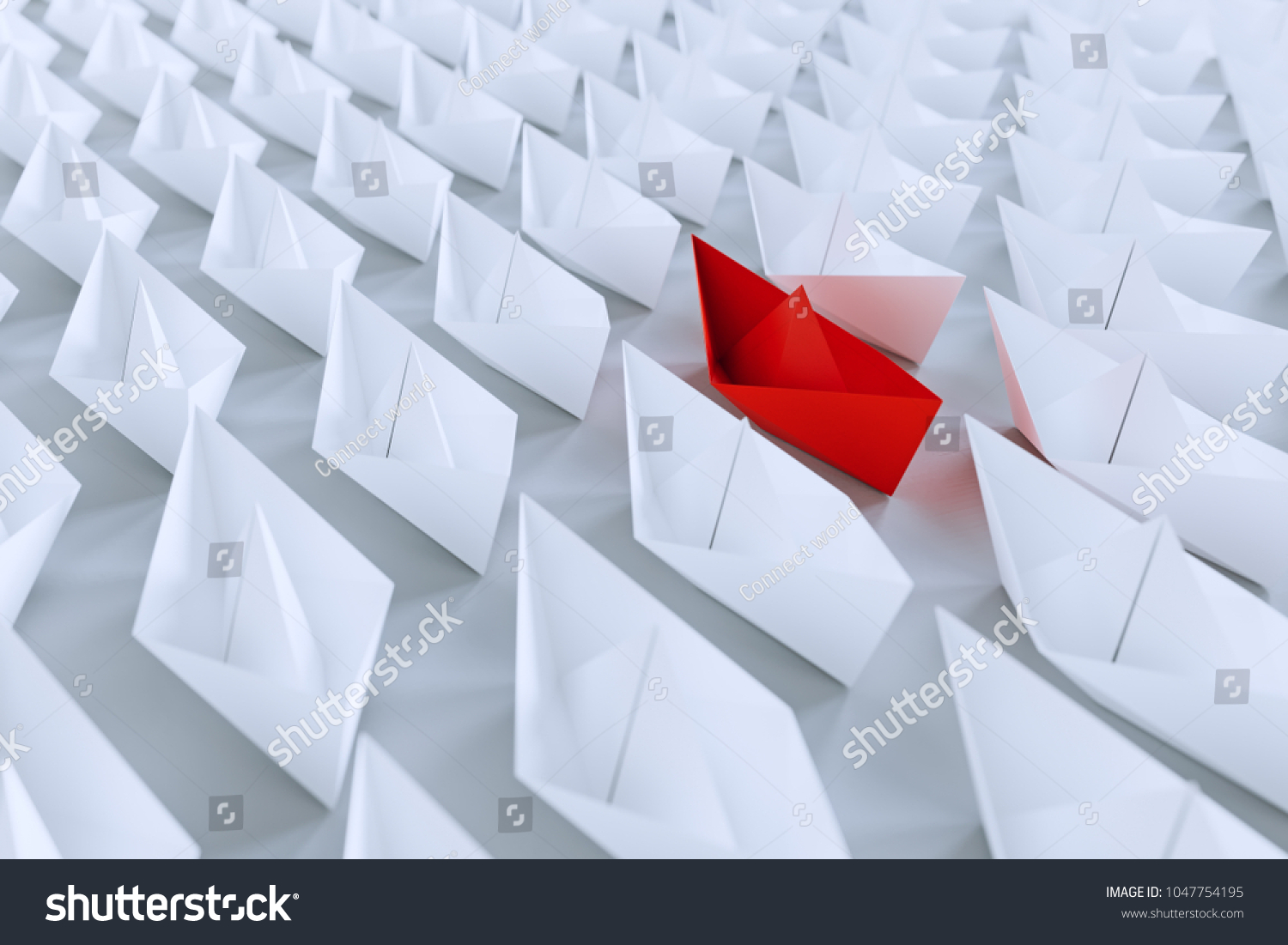 Leadership Concept Red Paper Ship Leading Stock Illustration 1047754195