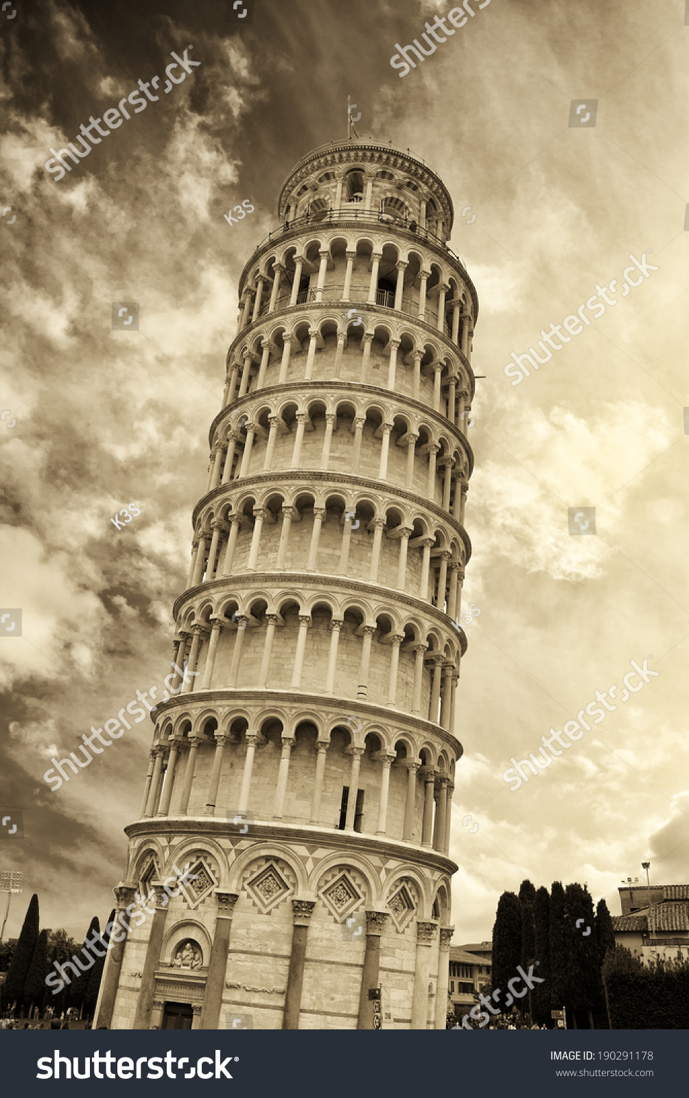 Leaning Tower Of Pisa Black & White. Stock Photo 190291178 : Shutterstock