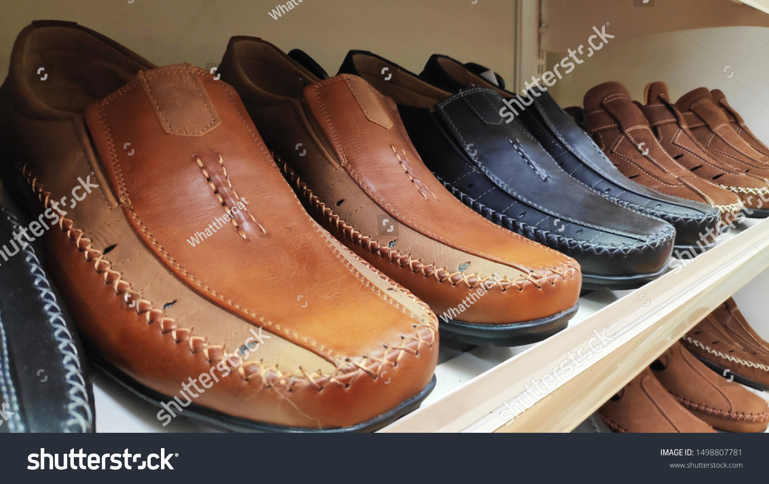 Leather Shoes Placed On Shoe Rack Stock Photo Edit Now 1498807781