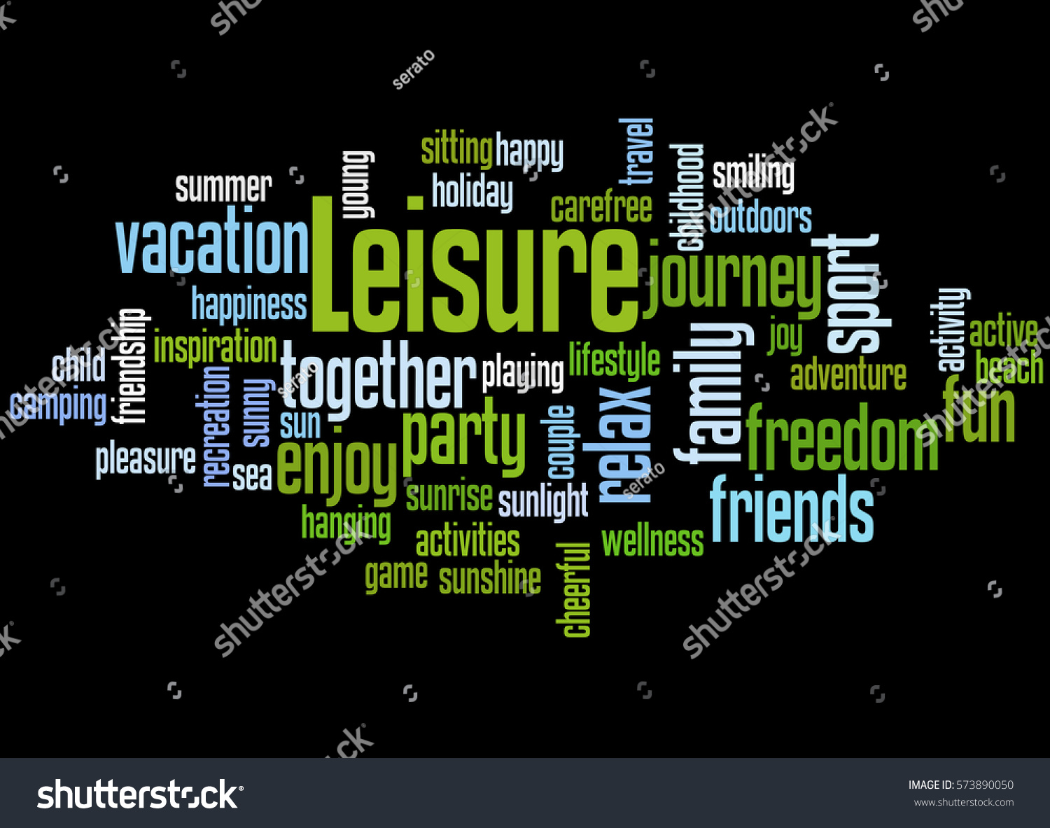 Leisure Word Cloud Concept On Black Stock Illustration 573890050