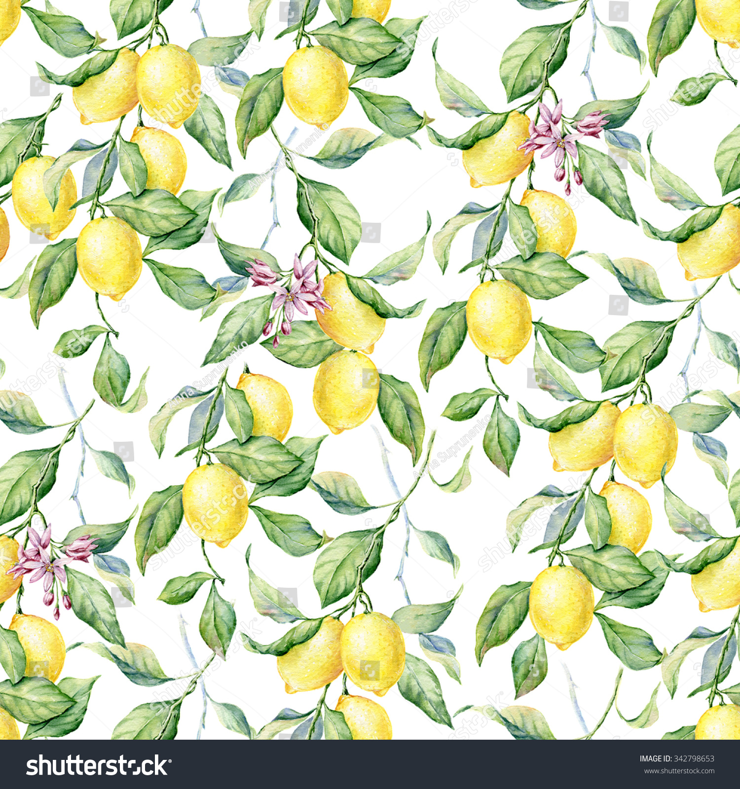 Lemon Watercolor Seamless Pattern Beautiful Hand Stock Illustration ...